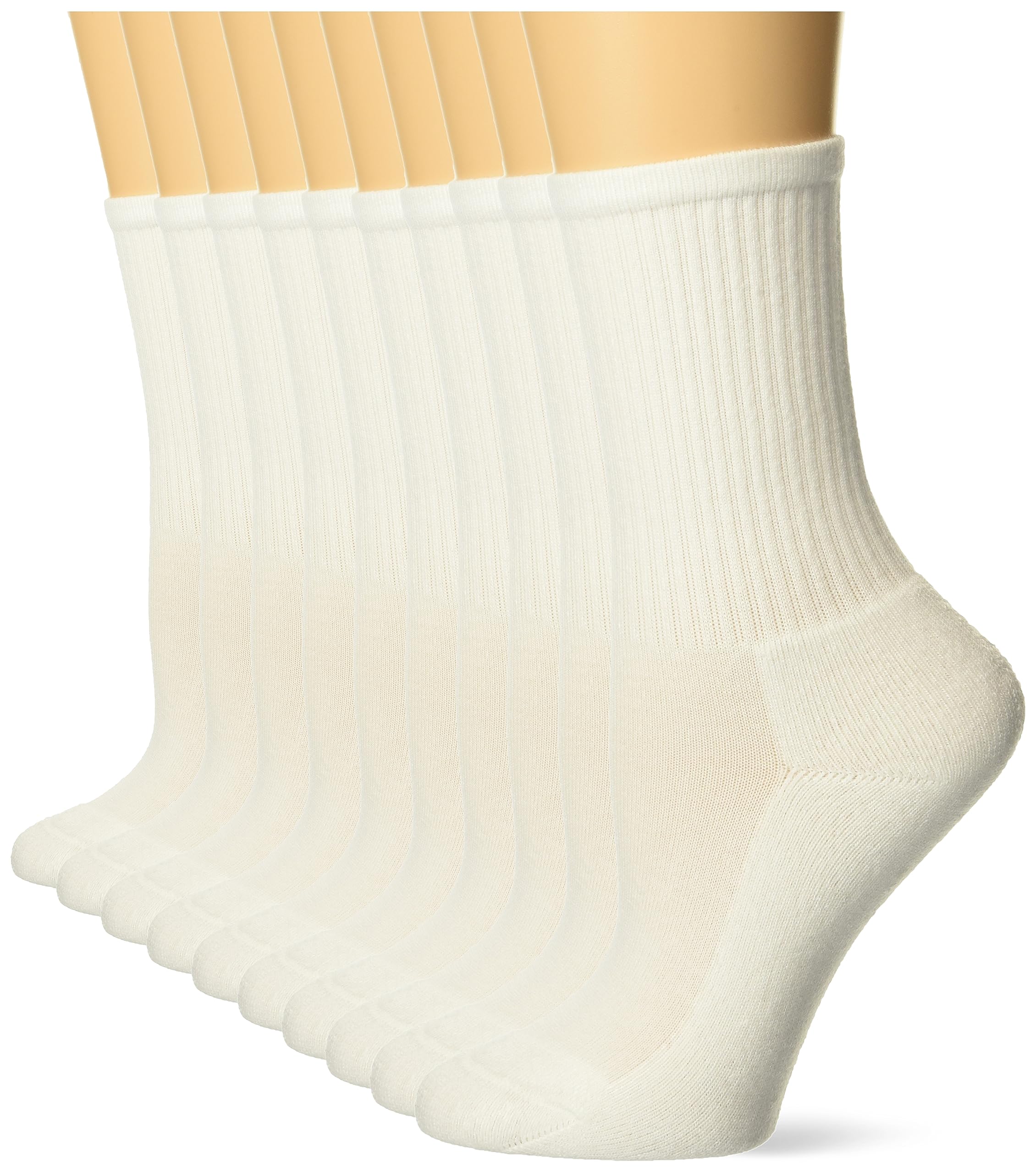 Hanes Big White Uniform, 10-Pairs Pack, Cushioned Sports, Classic Mid-Calf Crew Socks for Girls, Large