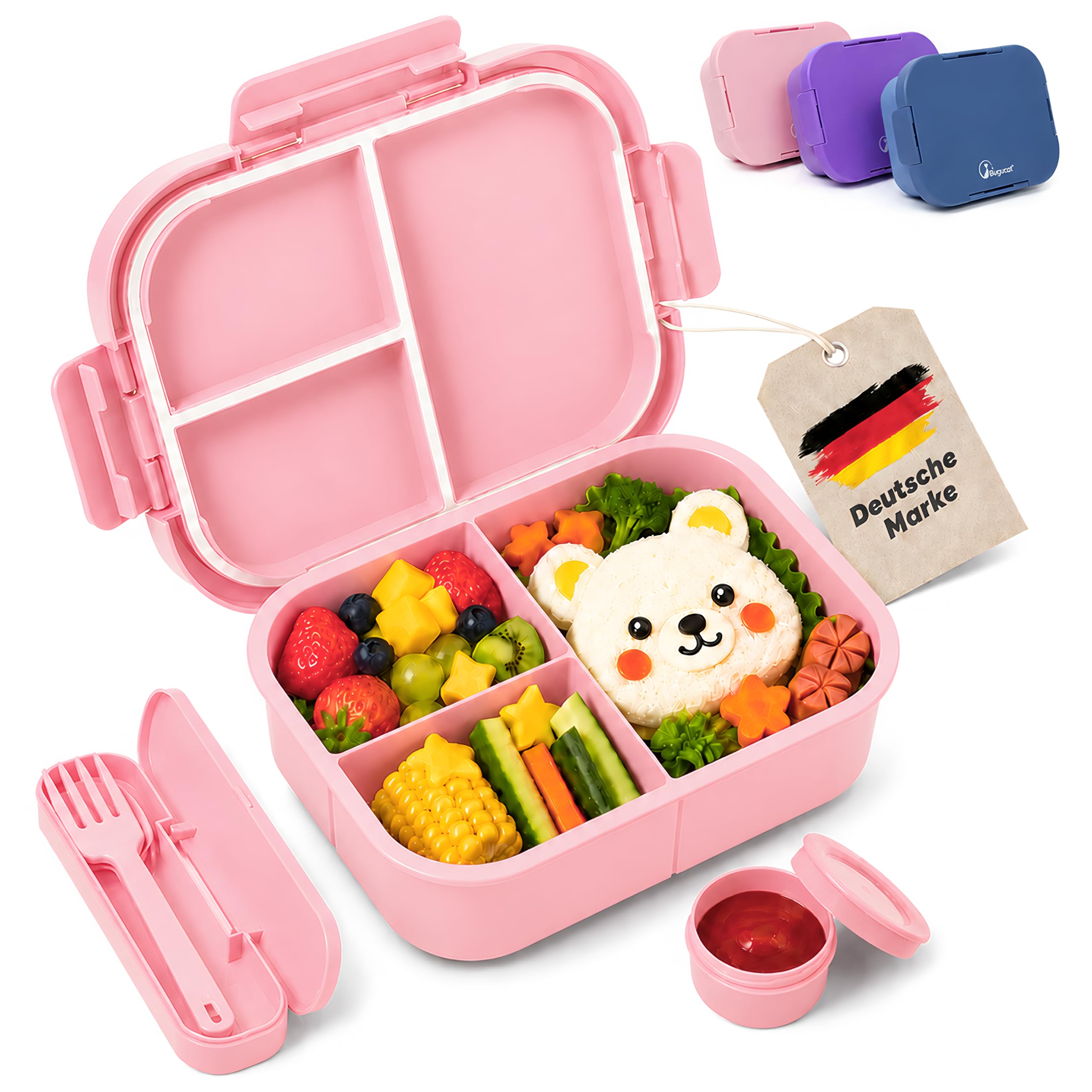 Bearnio Lunch Box Kids 1300ml, Leakproof Bento Box with 3-Compartments