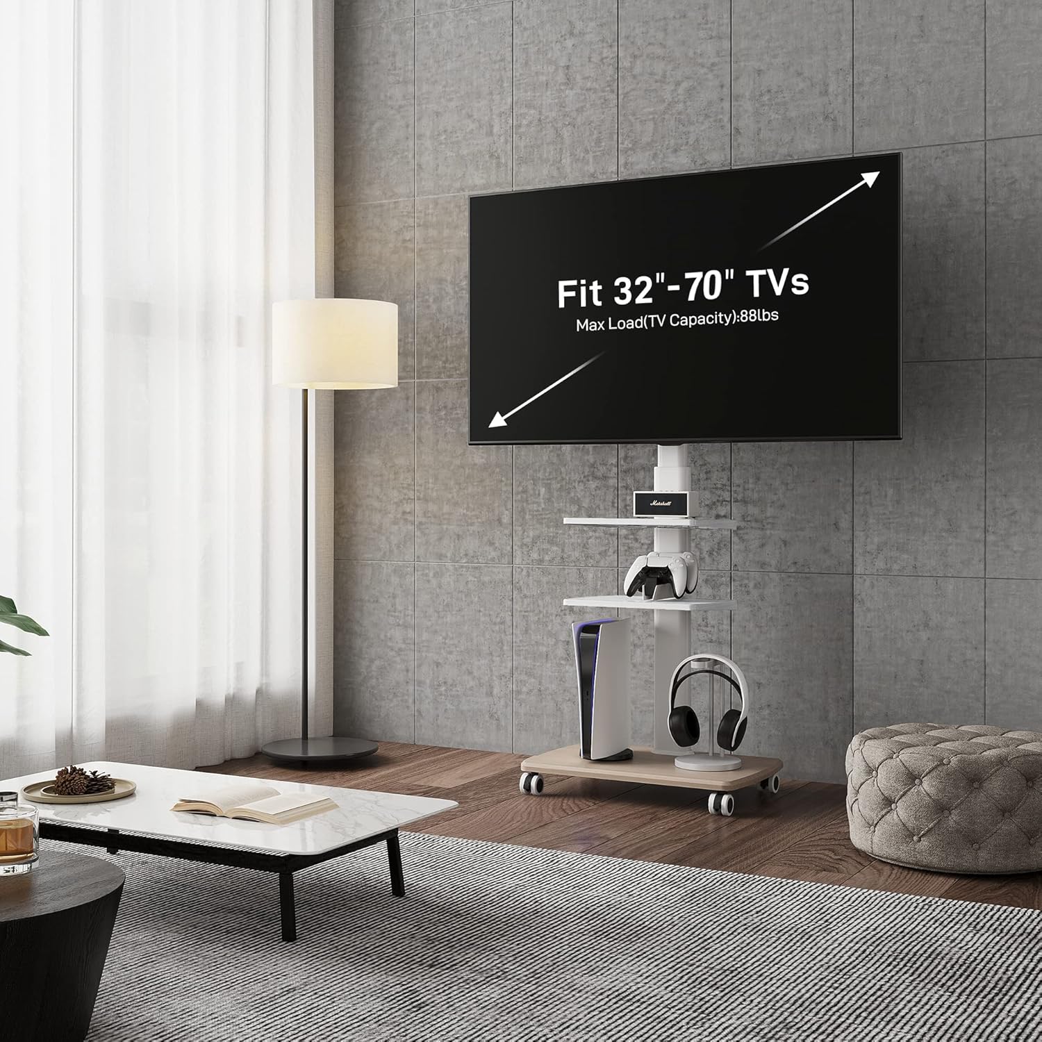 Buy FITUEYES Rolling TV Stand, Mobile TV Cart on Wheels for 3265 70