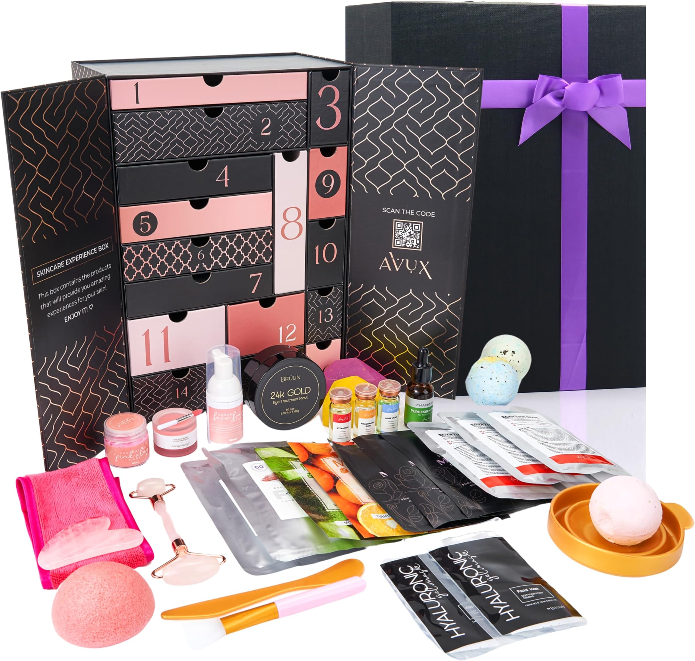 Beauty Care Bundle – A Pack of 30 Pcs Bath and Body Set includes Jelly Mask, Jade Roller, Gua Sha, Bathbomb, Spatula and more – Spa set gift on Birthday and Anniversary for Girls and Women