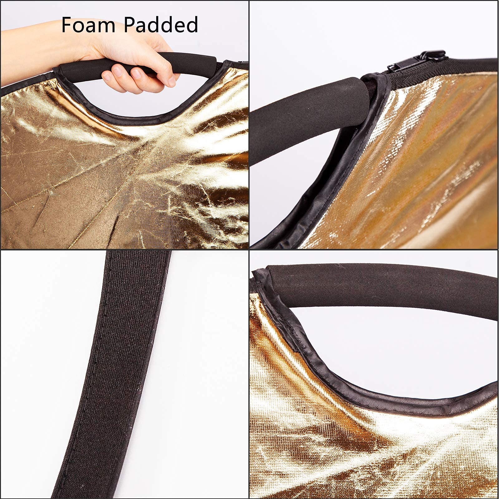 5 in 1 Riflettore Rotondo 60x90cm Portatile Pieghevole Multi-disco con Maniglia & Borsa di Trasporto, per Fotografia Illuminazione in Studio – Dorato/Argento/Bianco/Nero/Traslucido