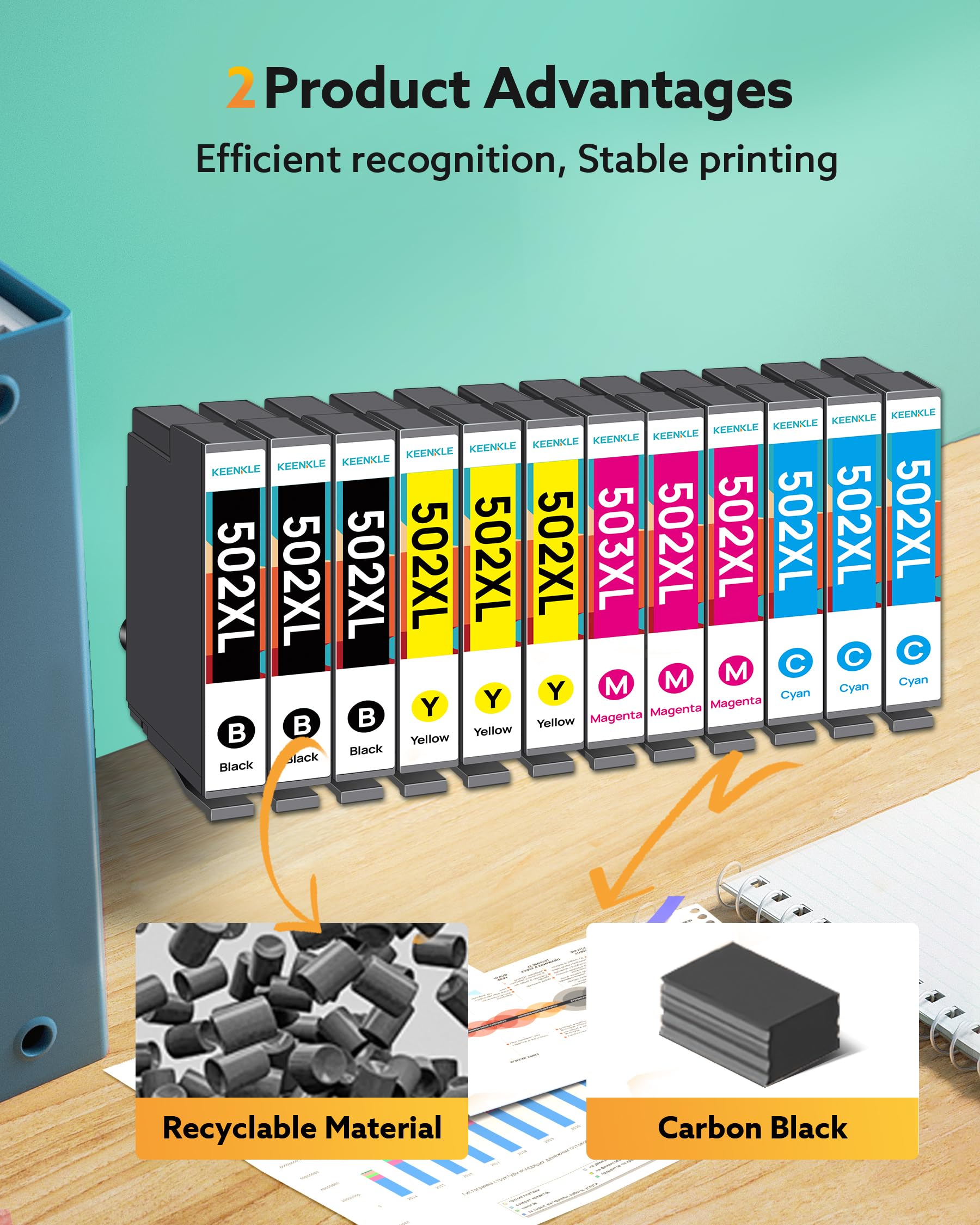 KEENKLE 502XL Cartucce Compatibile per Epson 502 XL Mutipack per Expression Home XP-5100 XP-5105 XP-5150 XP-5155 Workforce WF-2860 WF-2865 WF-2880 WF-2885 (3 Nero, 3 Ciano, 3 Magenta, 3 Giallo)