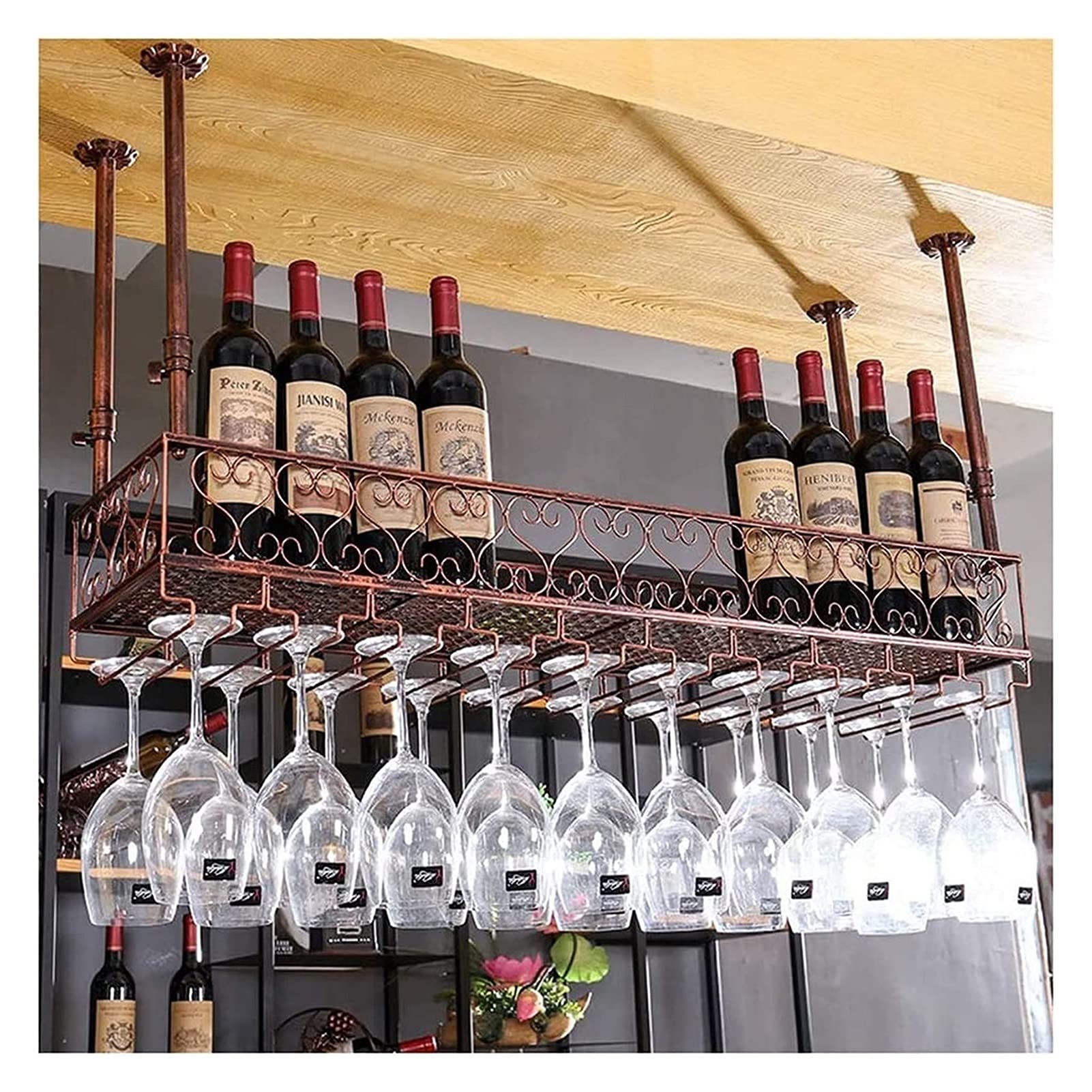 Estante para Botellas de Vino Colgante con Soporte para Copas y Estante, Estante para Copas de Vino, Estante para Vino de Mesa de Bar Estilo Europeo al revés, Adornos, Estante Creativo para