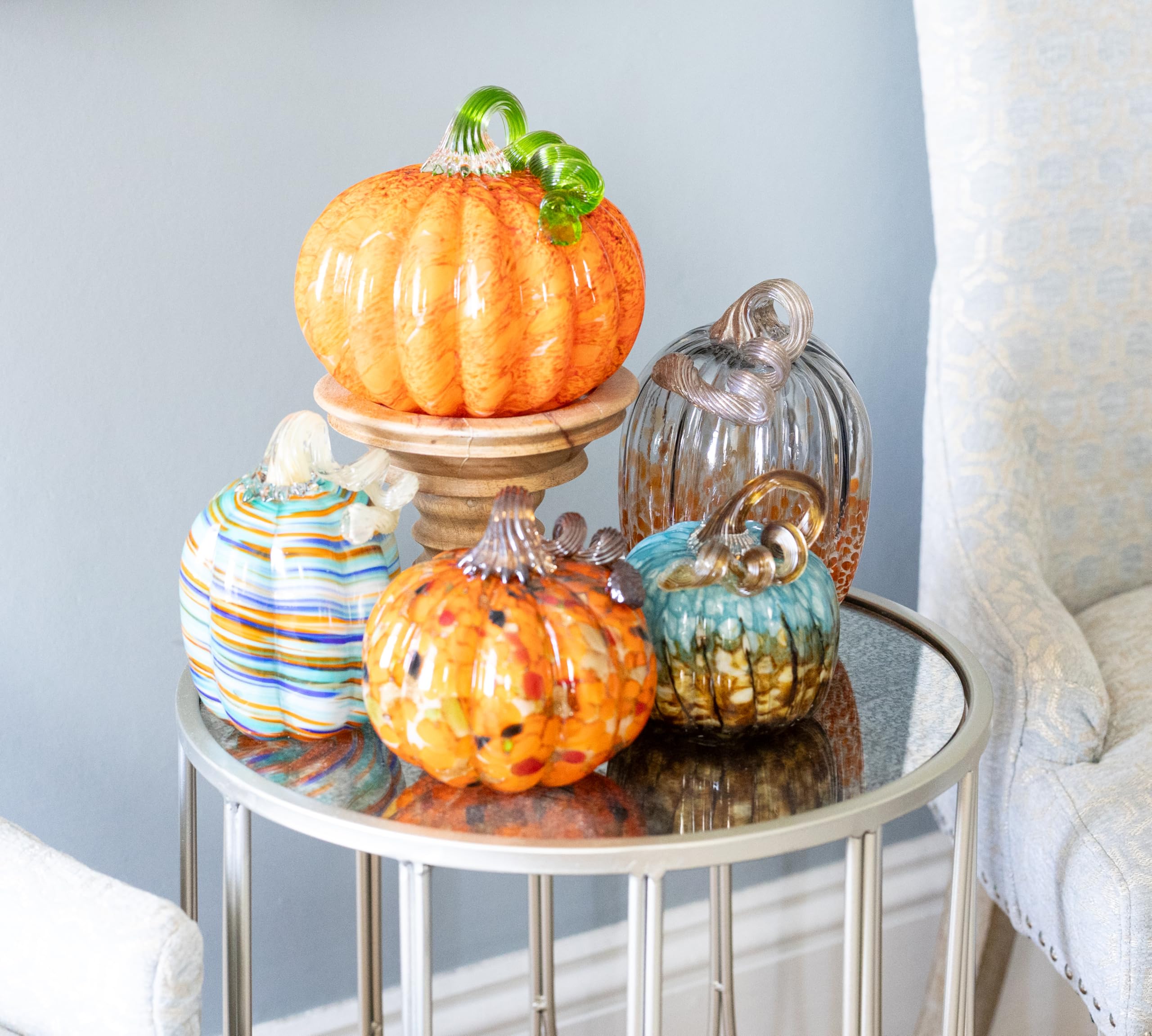 Boston International Decoración de Mesa de Calabaza de Cristal soplado, cañón de Cobre