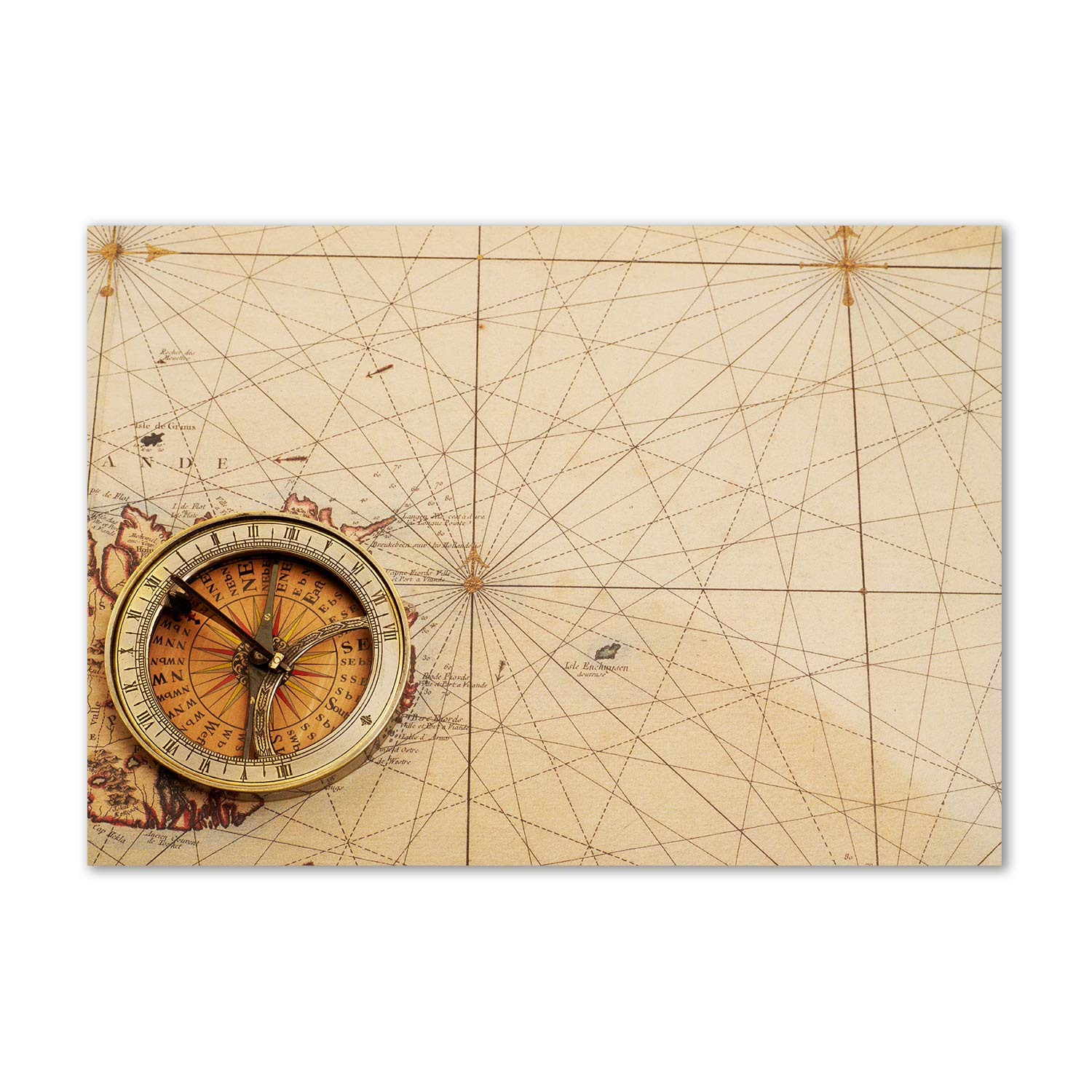 Acrylic glass picture beige la brújula en el mapa tableau Tulup
