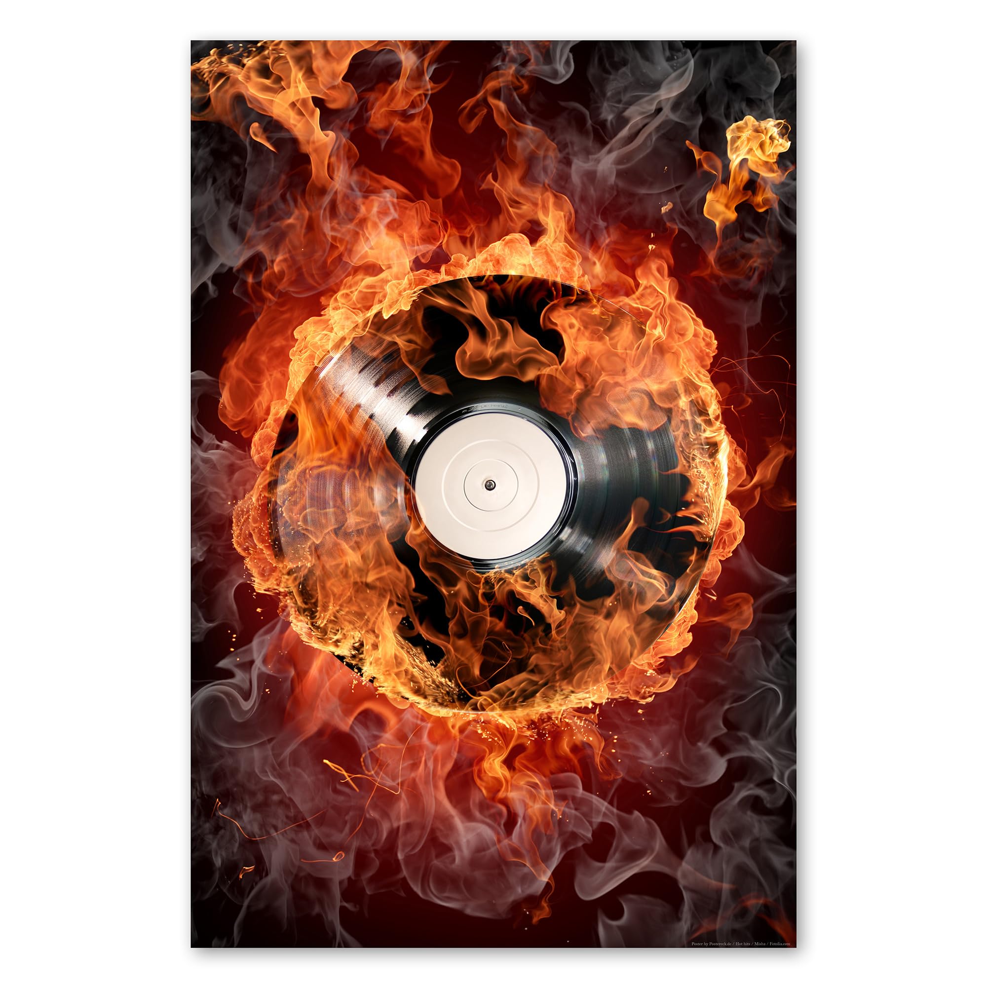 Postereck - 0057 - Płonąca płyta winylowa, DJ, rock, muzyka, płomienie. Wydruk, Druk, Sztuka Ścienna, Dekoracja. - ekran - 75,0 cm x 50,0 cm