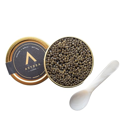 Astrea Caviar Oscietra Caviar 100g (3.53oz), curado sub-malossol (bajo en sodio), Huevas de esturión, empaquetado en latas de oro artesanales