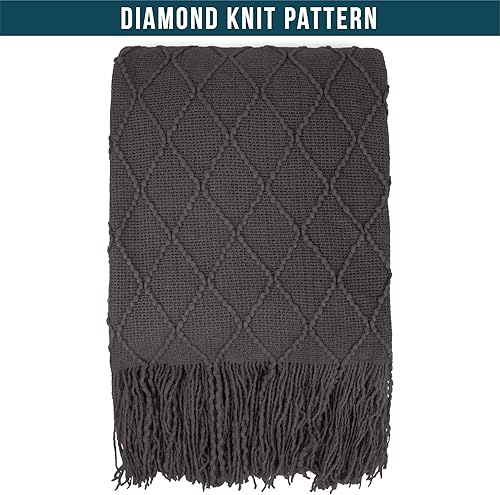 Miniatura 3 de PAVILIA Manta tejida gris oscuro para sofá, cama individual, suave manta de estilo granja para sofá de sala de estar, ligera manta decorativa de