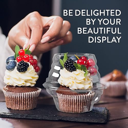 Miniatura 7 de Contenedores individuales para cupcakes (paquete de 200)  Cajas de plástico transparente desechables para cupcakes  Soporte individual para cupcakes