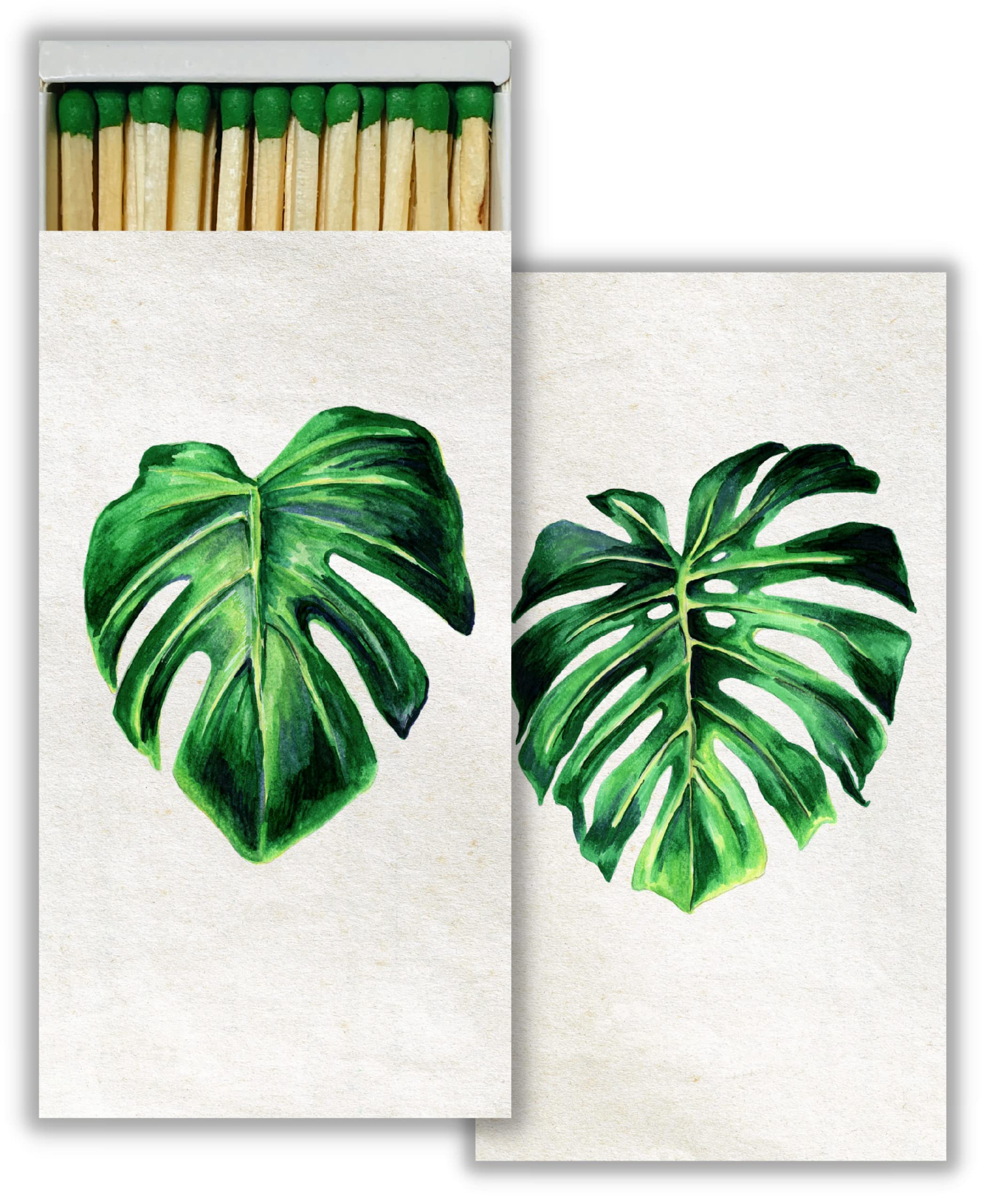 Monstera Leaf Decorative Matchbox with Wooden Matches - Great for Lighting Candles, Fireplaces, Grills and More | One Box