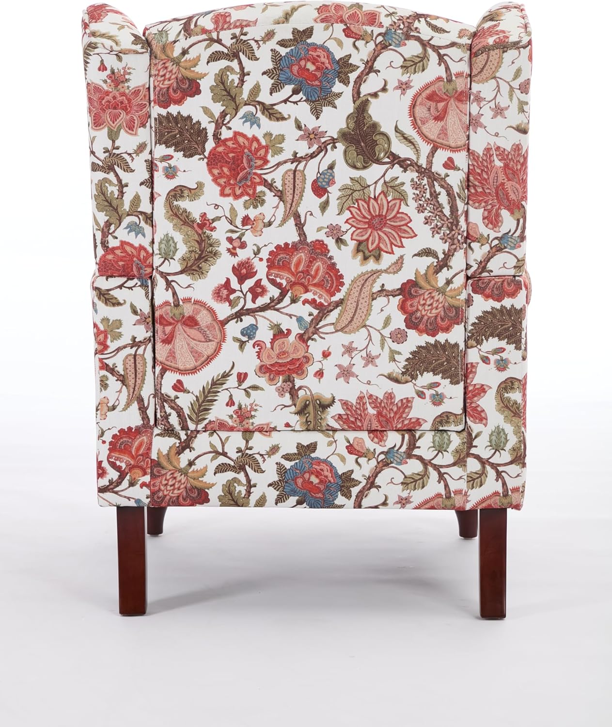 GDFStudio Modern Wingback Accent Chair with Solid Wood Legs and Cushion, Comfy Upholstered Floral Pattern Armchair, Retro Leisure Single Sofa Chair for Living Room Bedroom Home, Bean Paste Red