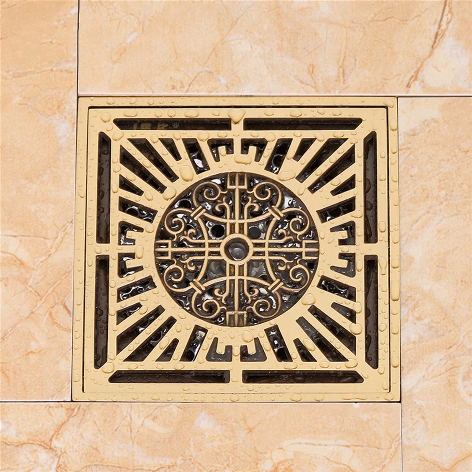 1Pc 10 * 10Cm Duschrinnen Platz Bad Rinnen Sieb Haar Messing Kunst Geschnitzte Badezimmer Bodenablauf Abfall Rost Ablassen