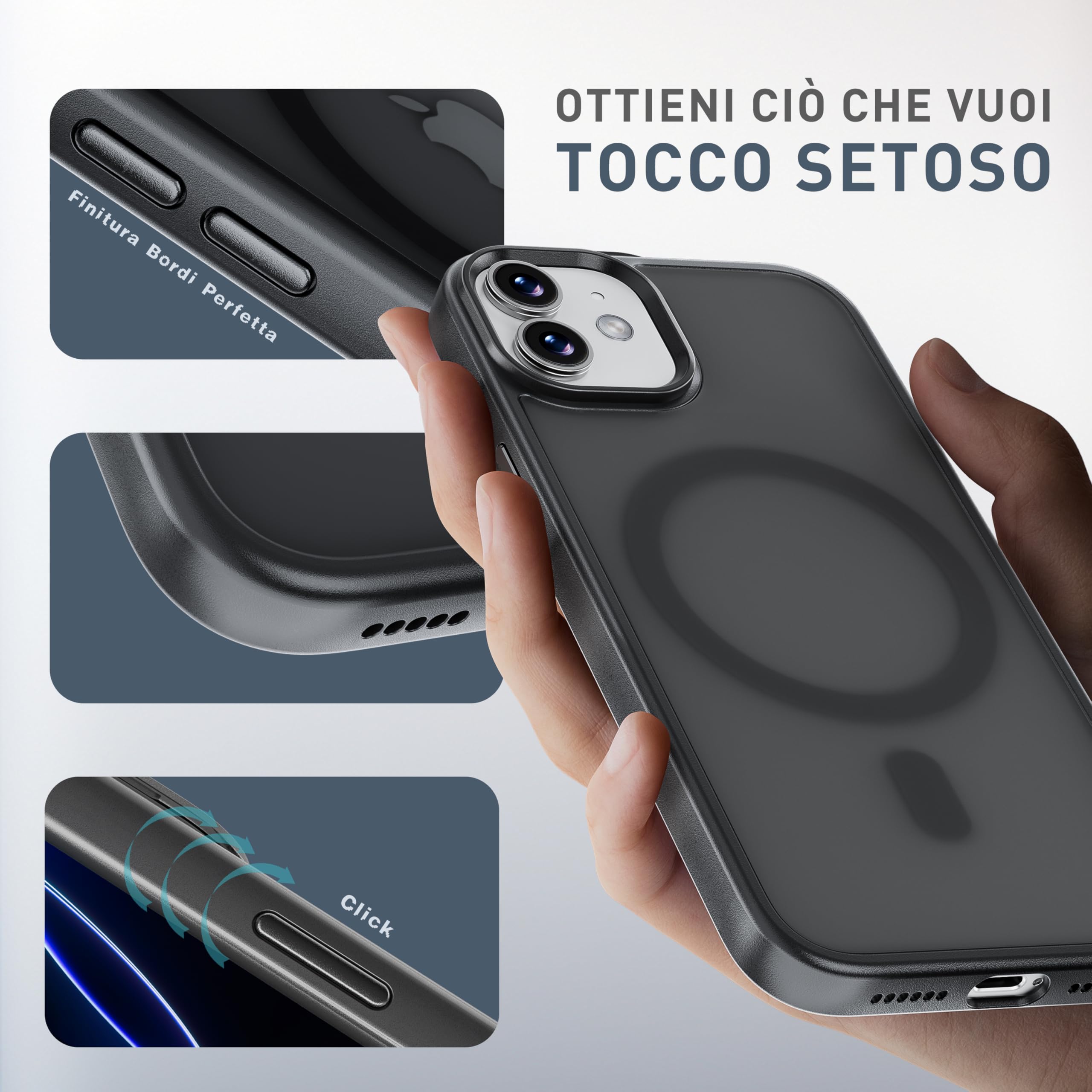 tigratigro Cover Magnetica per iPhone 11 6.1 Pollici, Compatibile con MagSafe, Custodia Traslucida Opaca Posteriore Sottile Antiurto Protettiva Case, Protezione Antiurto di Grado Militare, Nero