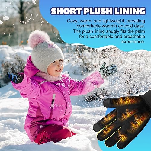 Miniatura 2 de OOPOR Guantes de invierno cálidos para correr, para niños, para clima frío, ciclismo, nieve, esquí, deportes, niños y niñas de 4 a 12 años