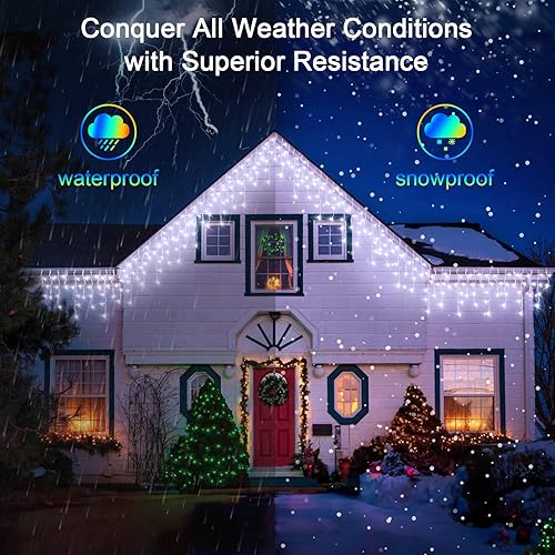 Miniatura 5 de Luces LED de Navidad de 66 pies con 140 gotas, luces colgantes para exteriores, 490 LED, 8 modos, guirnalda de luces para bodas, fiestas,