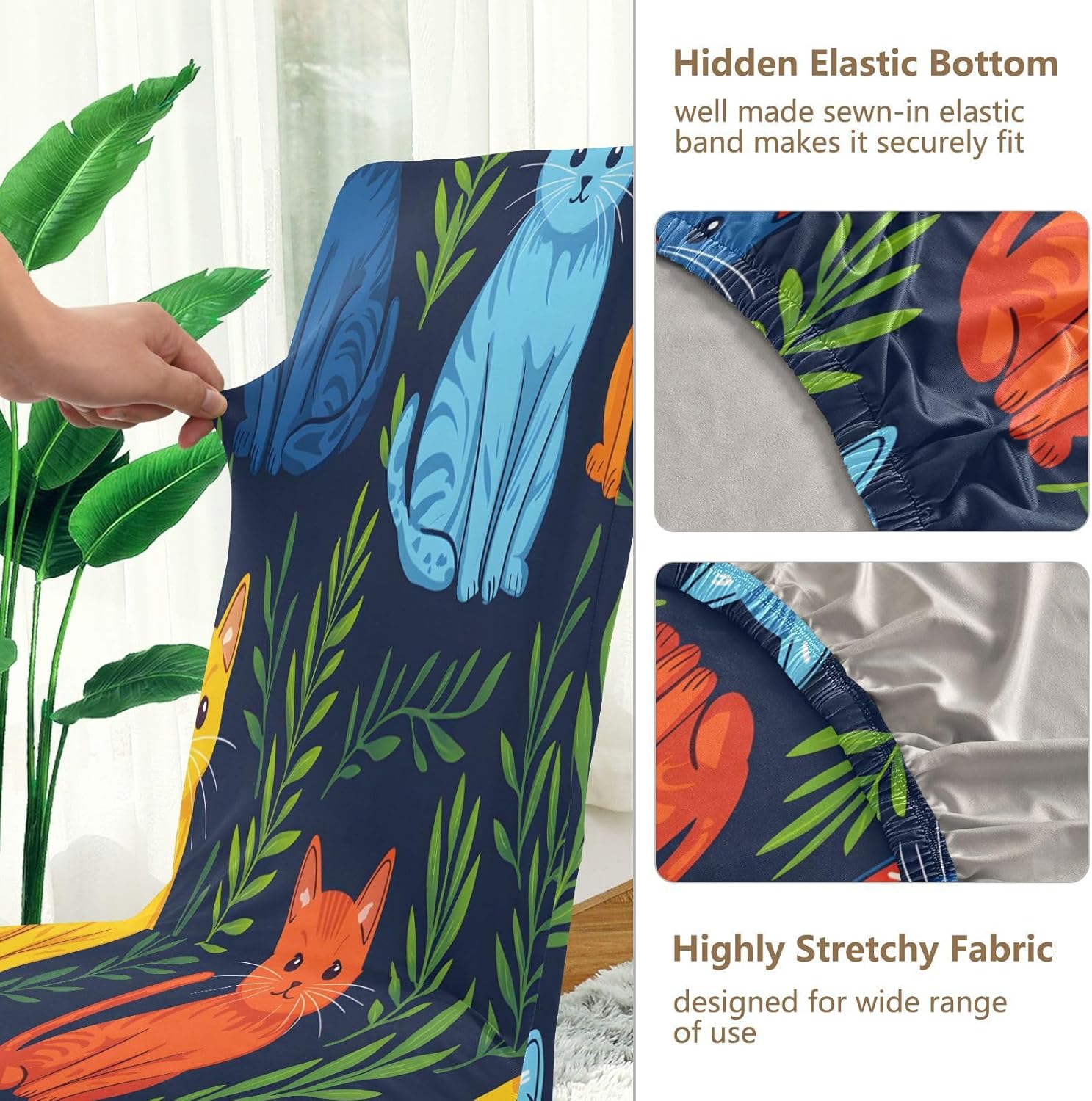 ALAZA Chair Covers for Dining Room, Tile Pattern Cat Color Tile Pattern Stretch Chair Cover Sets Chair Protector Removable Washable for Ktichen Restaurant Hotel