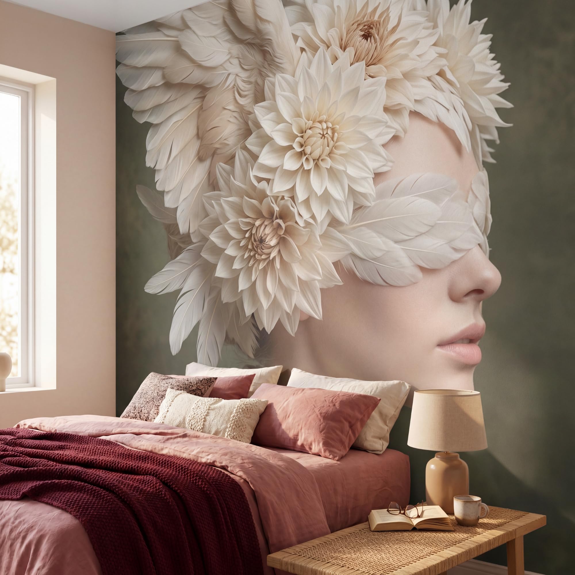 Papel Pintado Vinilico 300x300 cm Primera Calidad Papeles Pintados De Pared Pour Salon Dormitorio Decorativo Wallpaper Cocina Alas - Mujer - Blanco