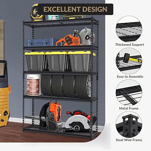 Miniatura 4 de Estantería de garaje resistente, 48 pulgadas de largo x 18 pulgadas de ancho x 72 pulgadas de alto, estantes de almacenamiento ajustables, capacidad