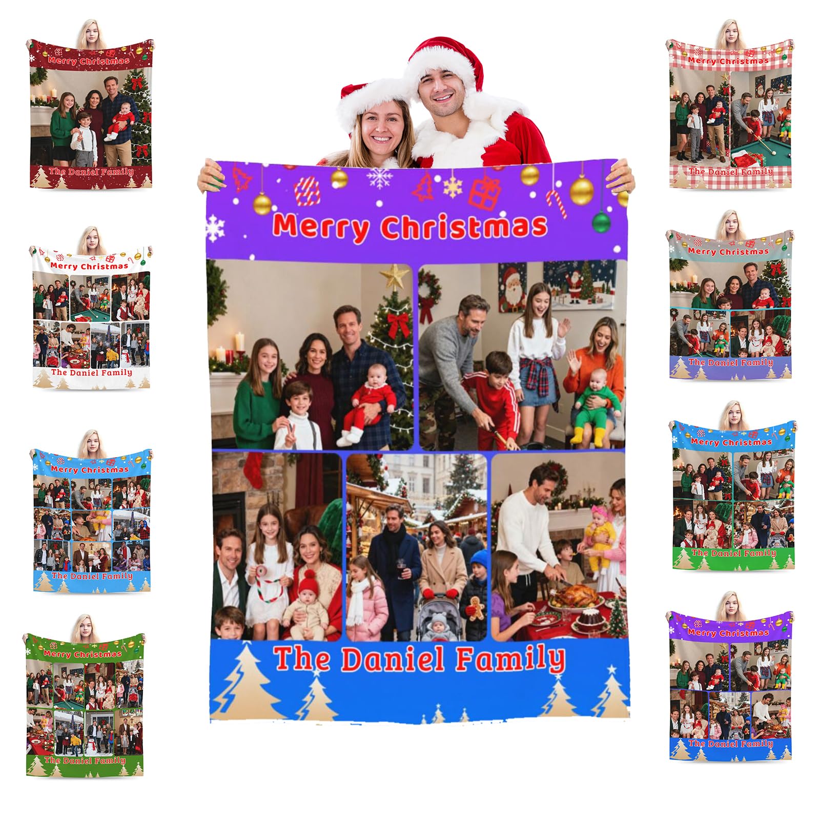 Manta Personalizada con Nombre Y Fotos, Manta De Sofá Navideña Acogedora Regalo Ideal para La Navidad Y El Año Nuevo para Padres Y Madres