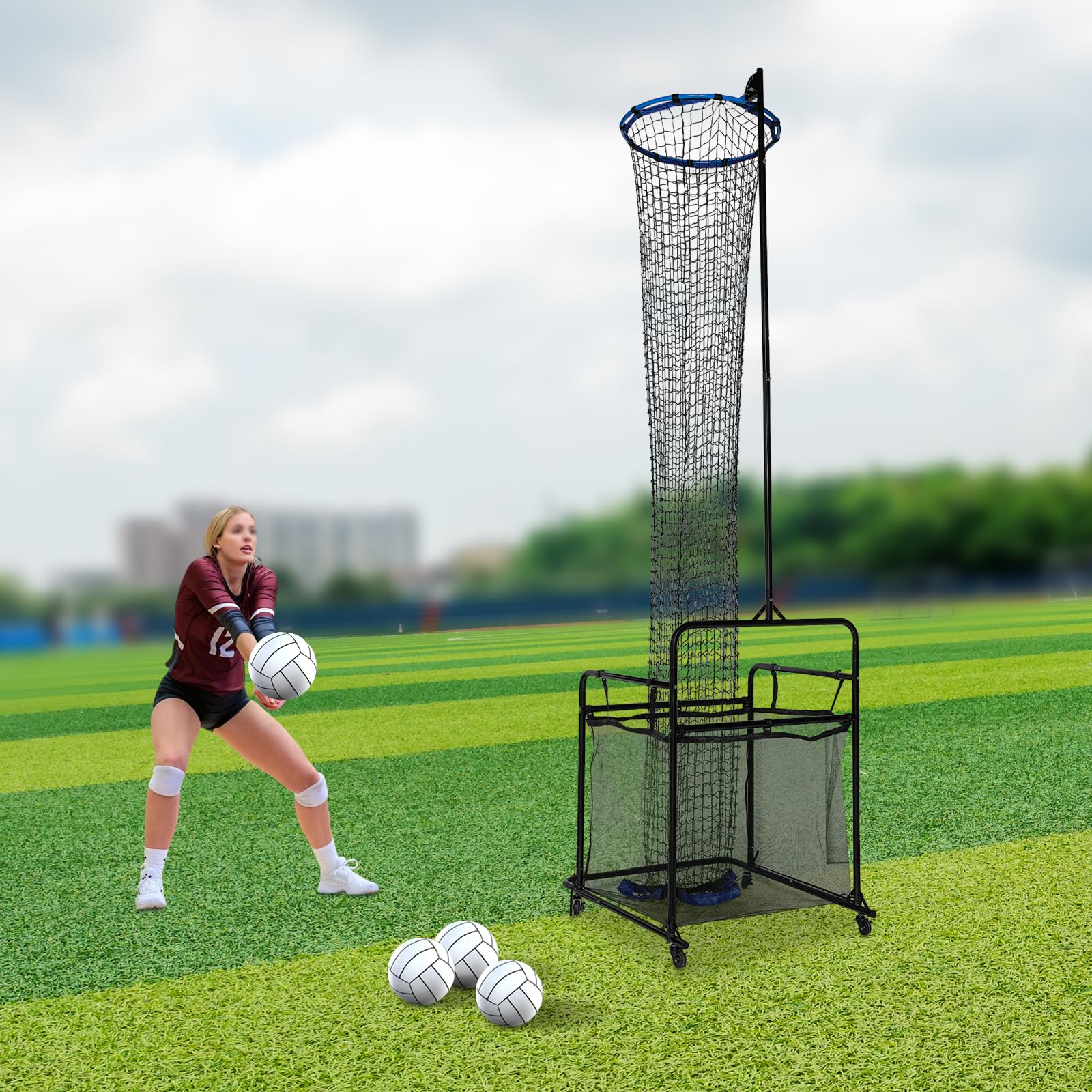 Filet d'entraînement pour volleyball - Appareil d'entraînement de volleyball - Hauteur et angle réglables - Filet de cible portable pour servir, réglage de pointe, entraînement en intérieur et