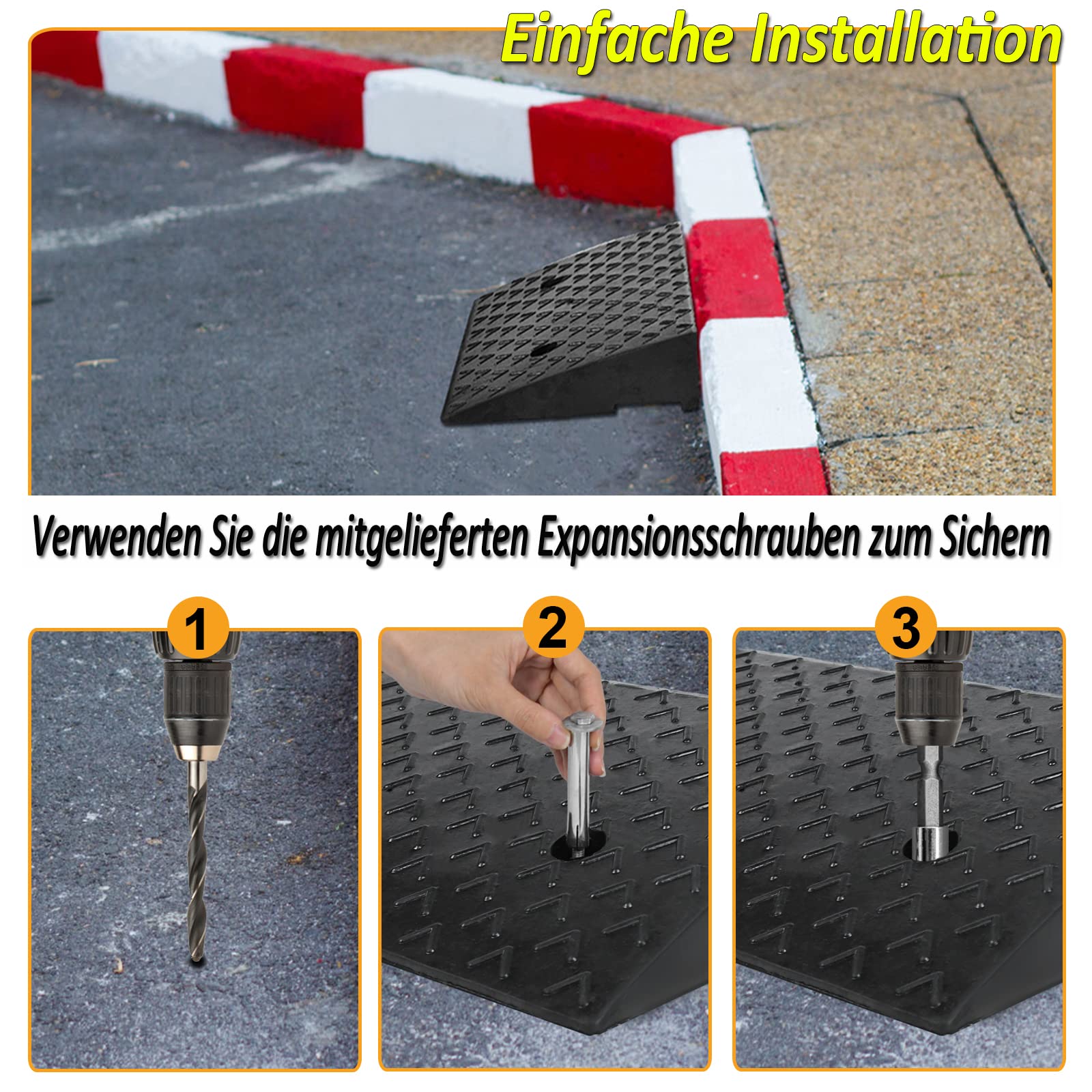 Zestaw 2 gumowych ramp do drzwi dla wózków inwalidzkich, wysokość 11 cm, rampa progowa do samochodu, wózka inwalidzkiego, motocykla, chodzika, kolor czarny