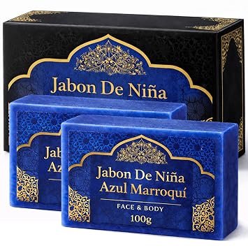 Jabon De Nila Marroqui, Moroccan Nila Soap Bar for Face & Body, Traditional Blue Soap Cleanser with Botanical Oils, Gentle Cleansing Bar for Daily Skin Care, Moisturizing Beauty Soap 100g