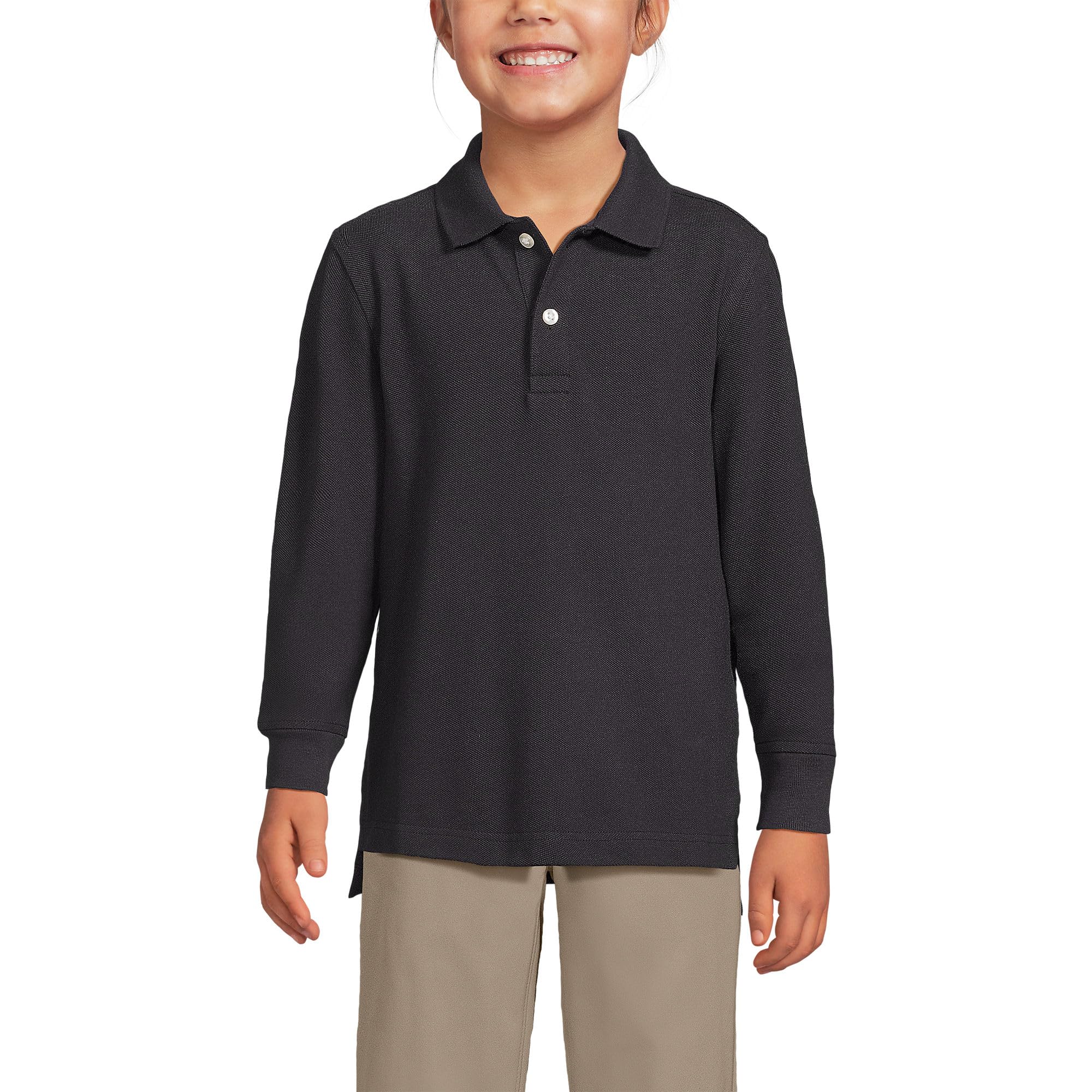Lands' End School Uniform Kids Long Sleeve Mesh Polo Shirt
