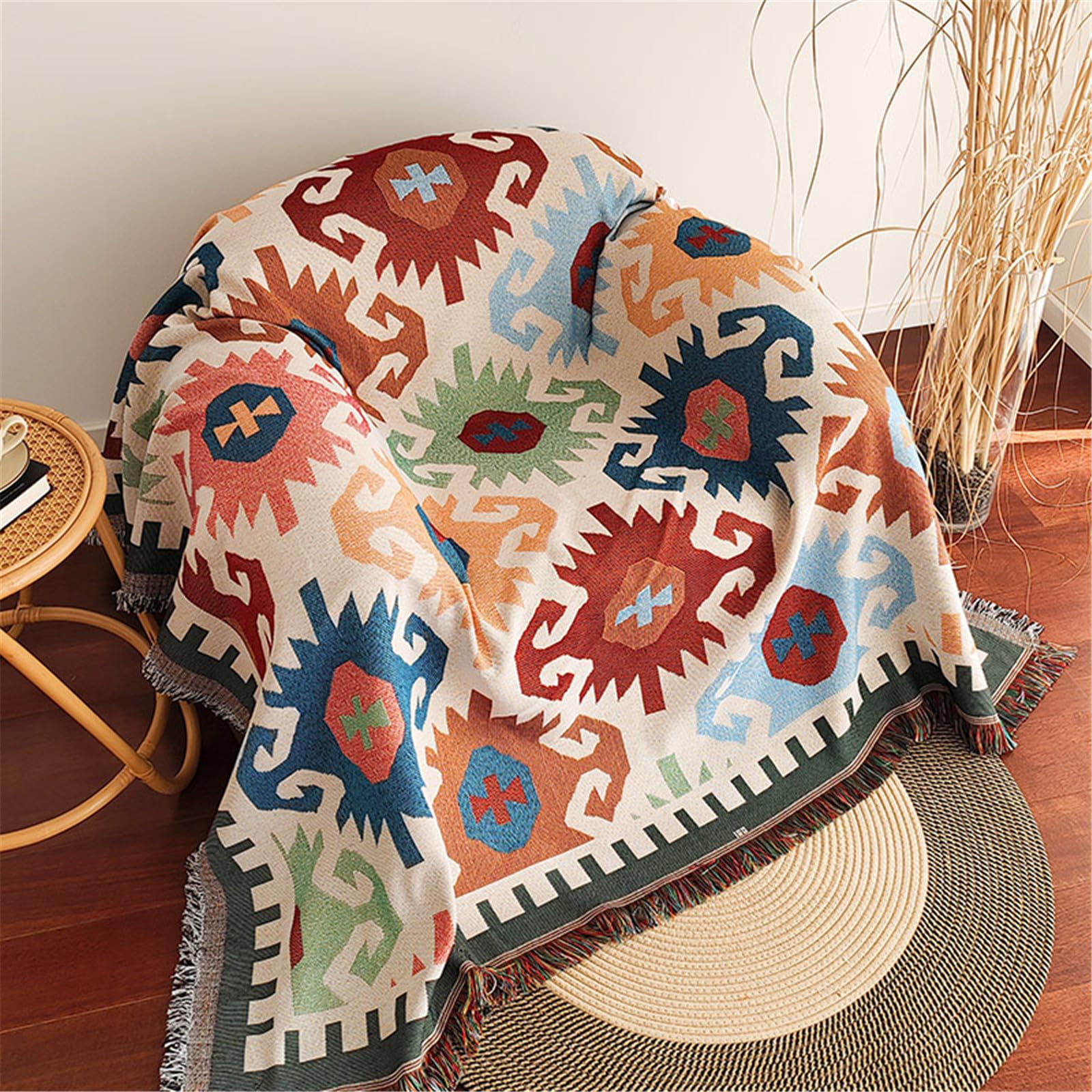 FANSU Throw for Sofa Large 1/2/3/4 Seater Armchair Slipcovers Soft Throw Blanket Sofa Reversible Versatile Blanket Throw Furniture Protector for Chair Settees Couch Sofa (Retro colorful,90 * 210cm)