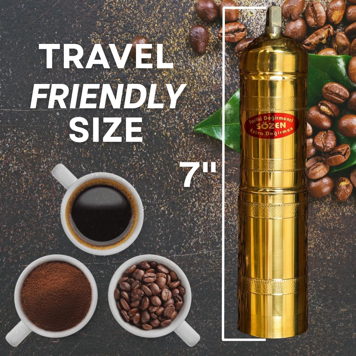 Sozen 7 inch handgemaakte handmatige messing koffiemolen, verstelbare draagbare conische braammolen, handslinger molen voor Turkse koffie Sozen 7 inch handgemaakte handmatige messing koffiemolen, verstelbare draagbare conische braammolen, handslinger molen voor Turkse koffie