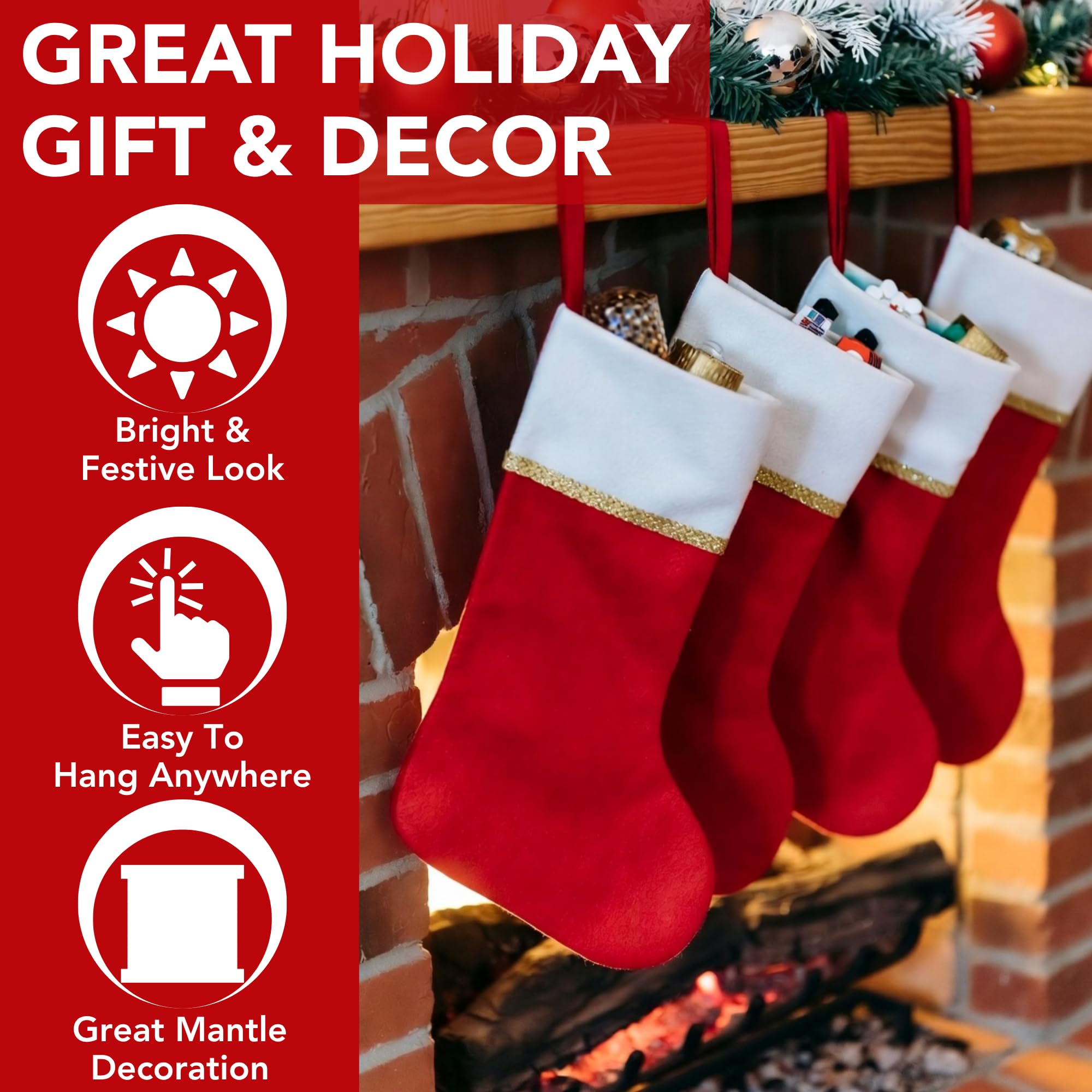 Amazon.com: Iconikal 6-Pack Felt Christmas Stocking, White & Red