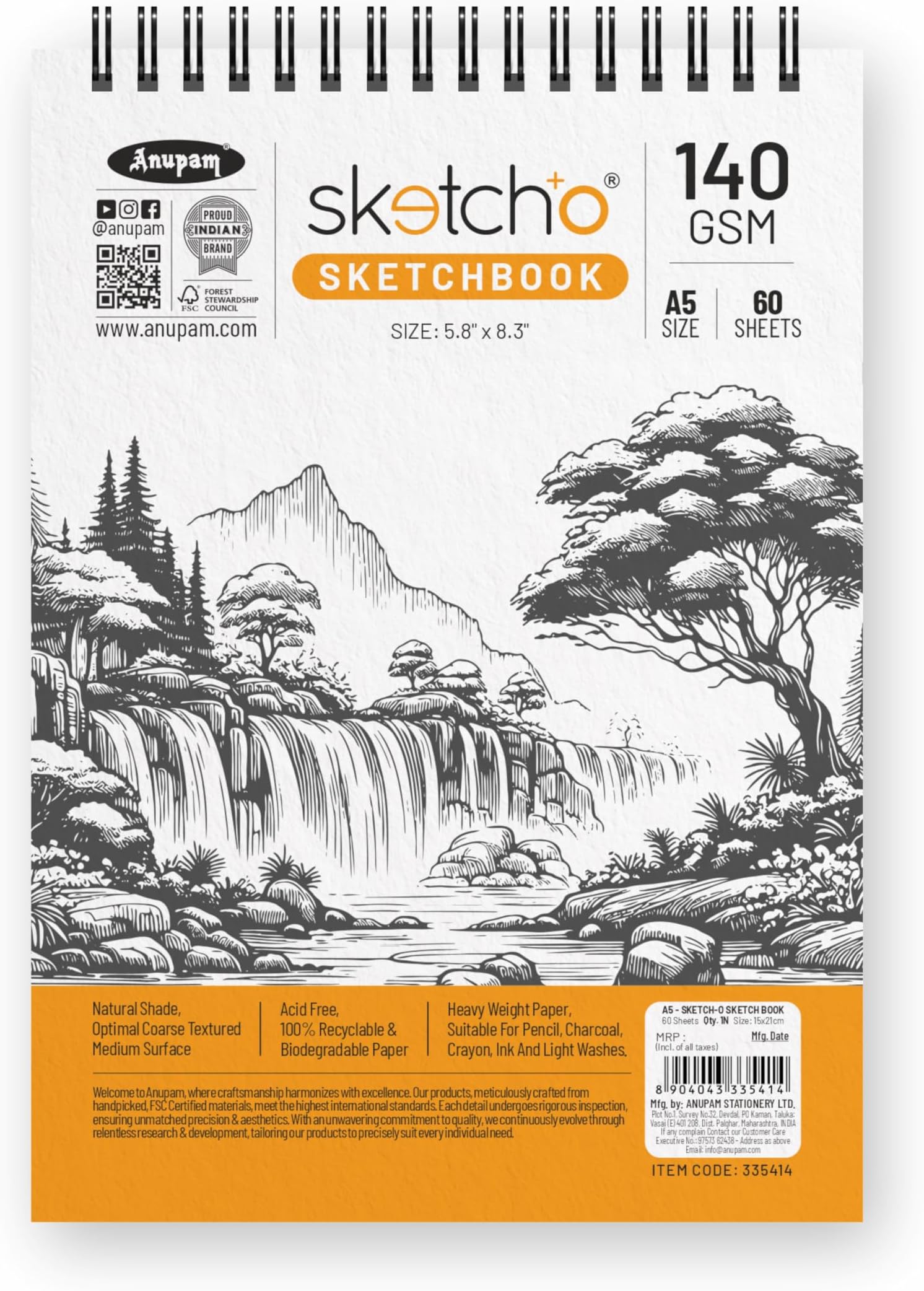 Anupam SketchO SketchO SketchO A5 Acid Free Natural Shade 140 GSM Paper Bound Sketch Pad for Artists Students 50 Count