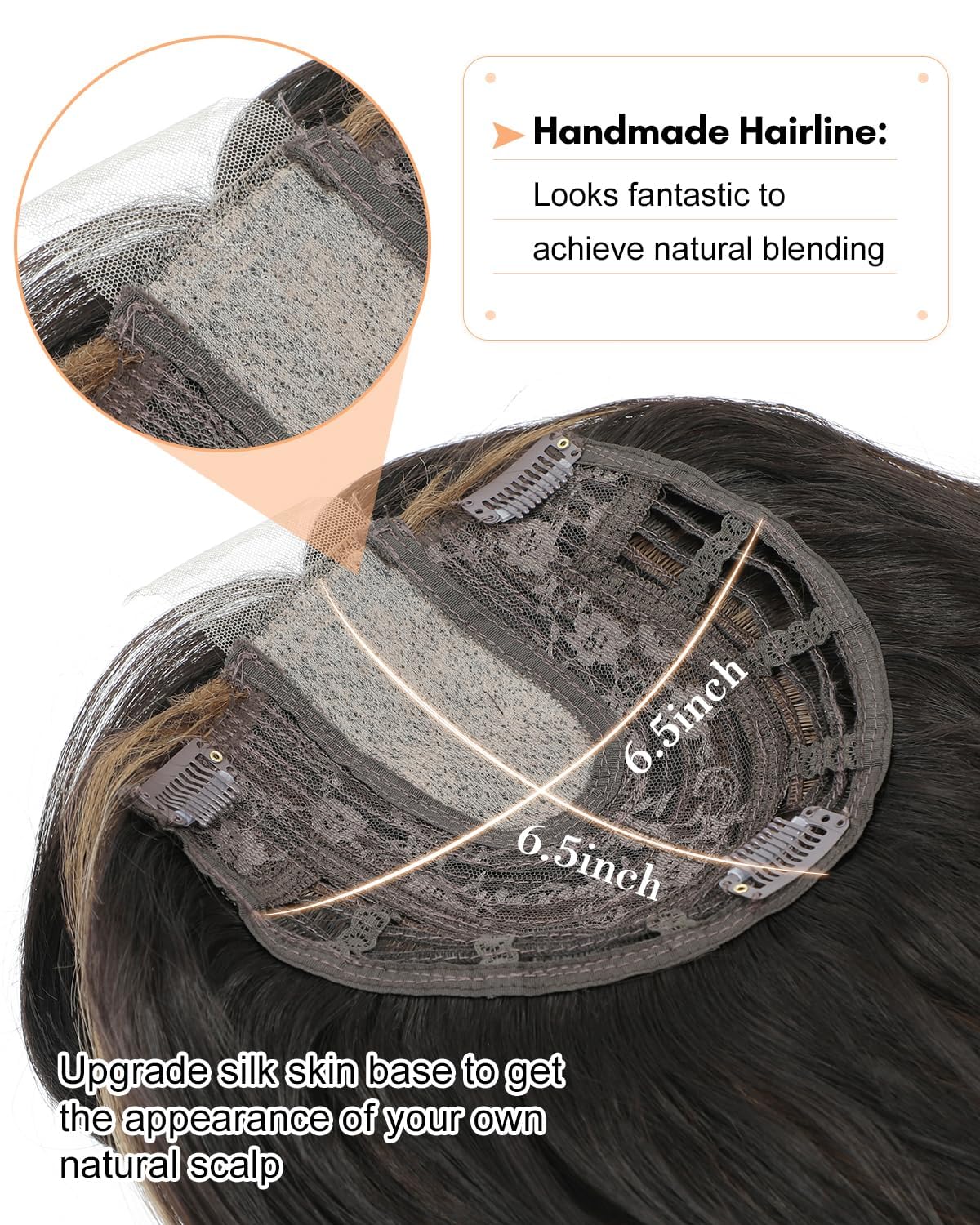 Fine Plus 20inch Wavy Synthetic Hair Topper for Women with Thinning Hair Ombre Highlight, Clip In Fringe Toppers, Add Hair Volume - Image 3