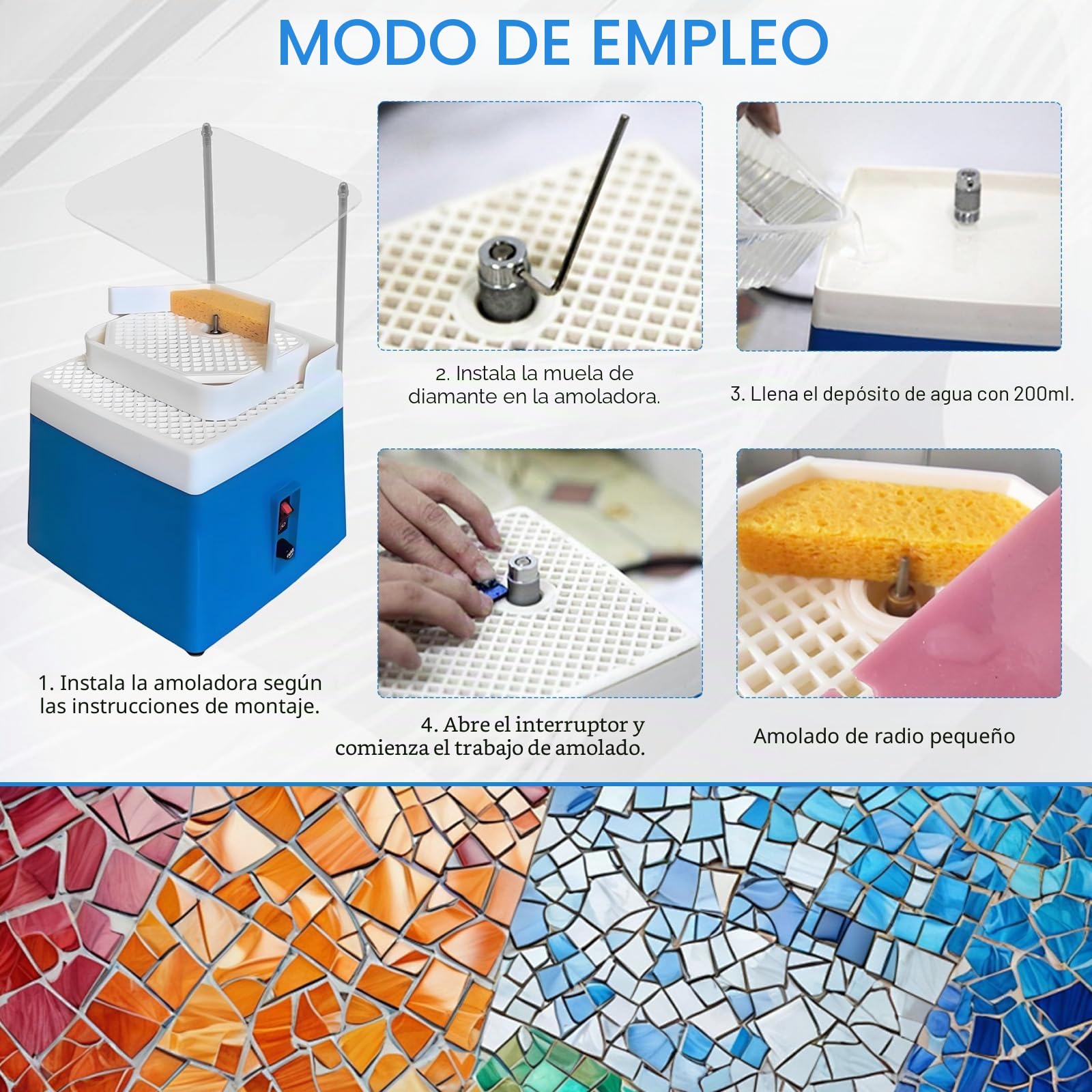 Amoladora De Vidrio, 65W 220V 4200Rpm AutomáTica De Doble Capa Con 2 Muelas Y Deflector Para Trabajar Con Vidrio Y CeráMica Enchufe UE