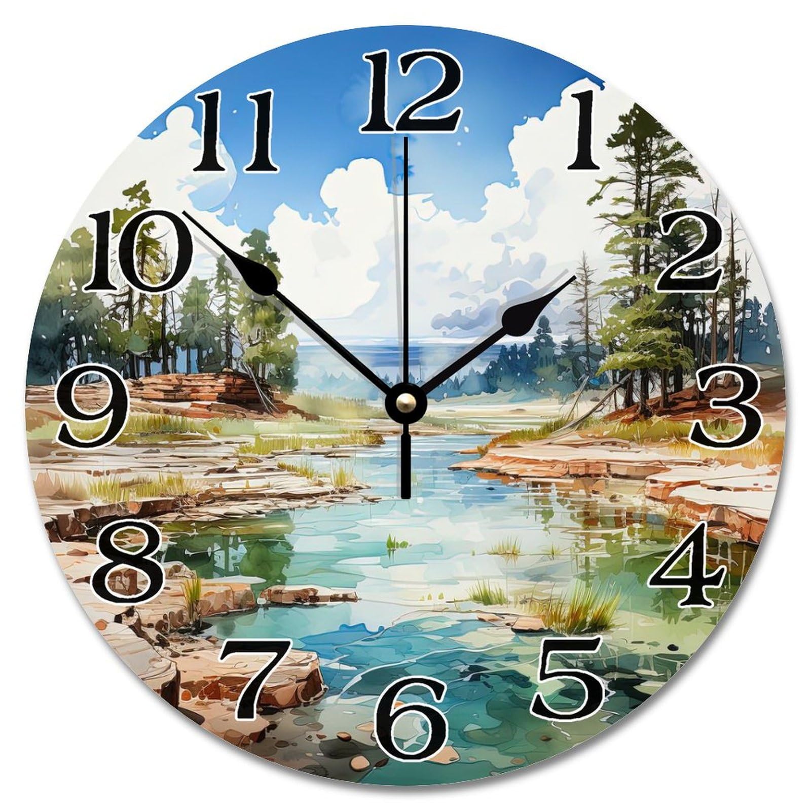 Horloge murale en bois nature de 30 cm décorative pour salon et bureau