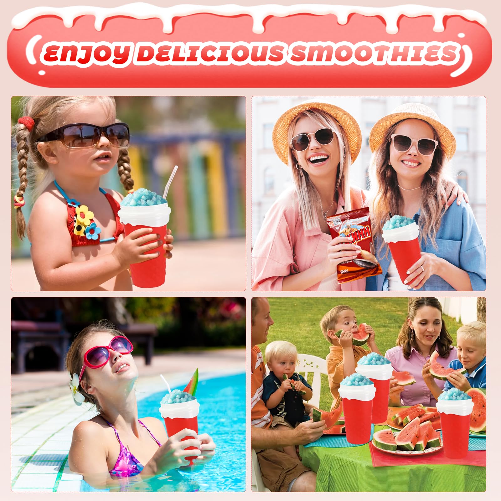 Slushy Maker Cup, Macchina per Granita In Silicone, Con Cannuccia E Cucchiaio 2 In 1, Frozen Magic Squeeze Cup In Silicone, Per I Frullati Fatti In Casa(rosa)