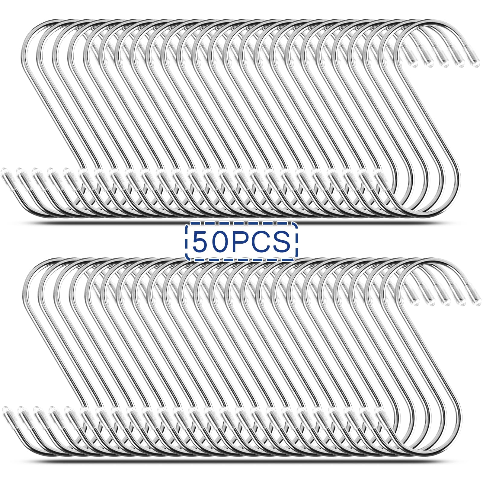 50 Ganchos S de 11 cm, Ganchos para Colgar Ropa y Utensilios, Ganchos Metálicos Grandes de Acero Inoxidable con Capacidad 25 kg, Ganchos S para Cocina, Baño y Dormitorio