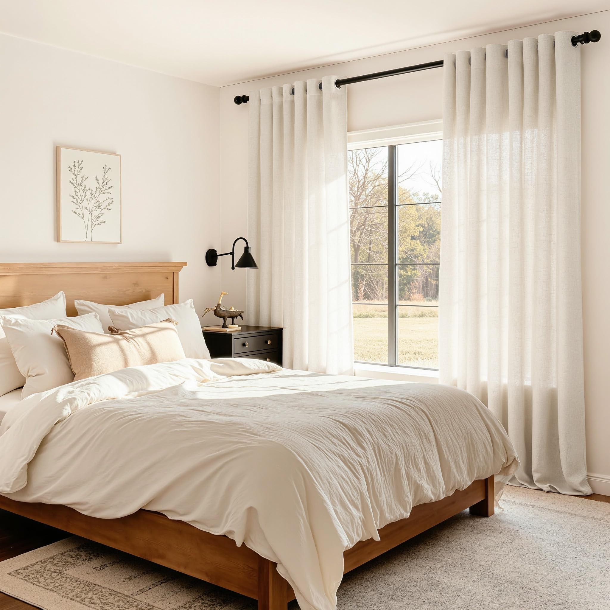MYSKY HOME Zasłony lniane z oczkami, zasłony o wyglądzie lnu, nowoczesne, półprzezroczyste, do salonu, dekoracyjne, do kuchni, sypialni, naturalny kolor, 140 x 245 cm, zestaw 2 sztuk