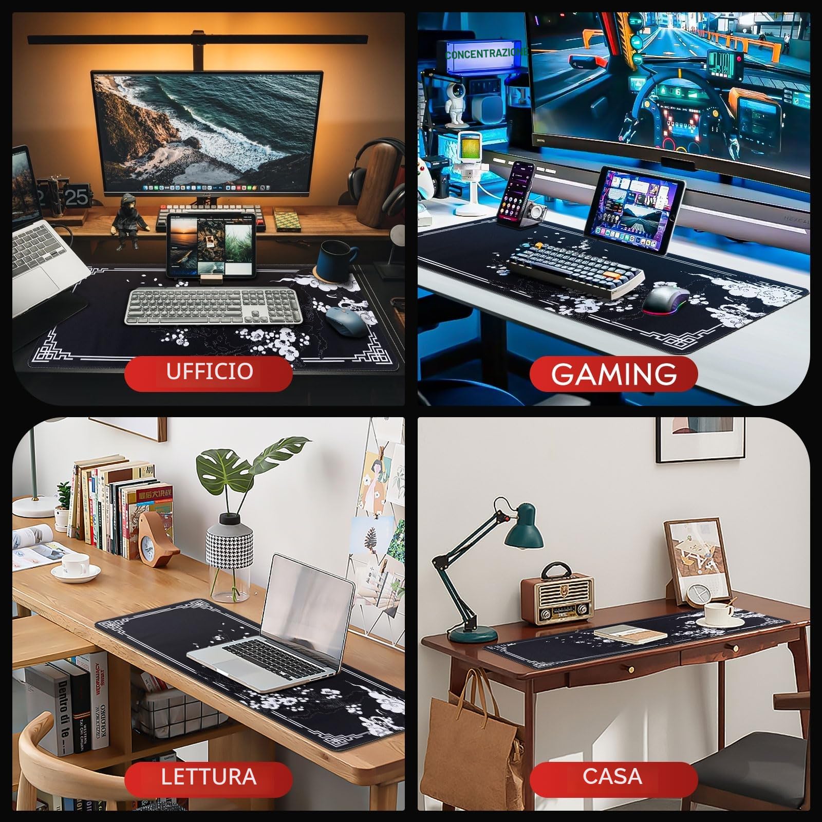 EFISH Tappetino per mouse XXL Gaming 800 x 300 mm cucito impermeabile antiscivolo