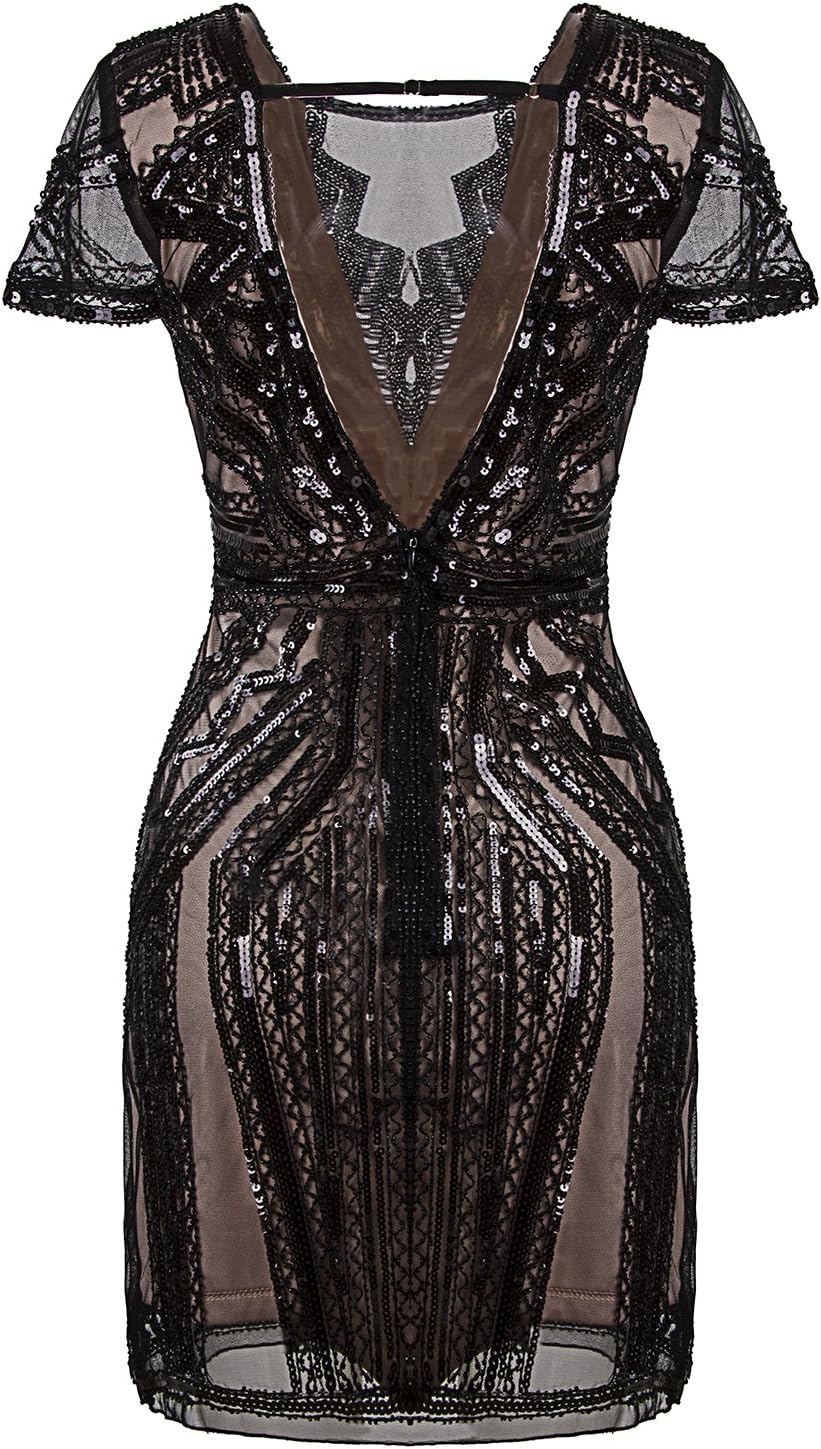 Vijiv 1920s Short Prom Dresses V Neck Inspired Sequins Cocktail Flapper Dress - Image 4