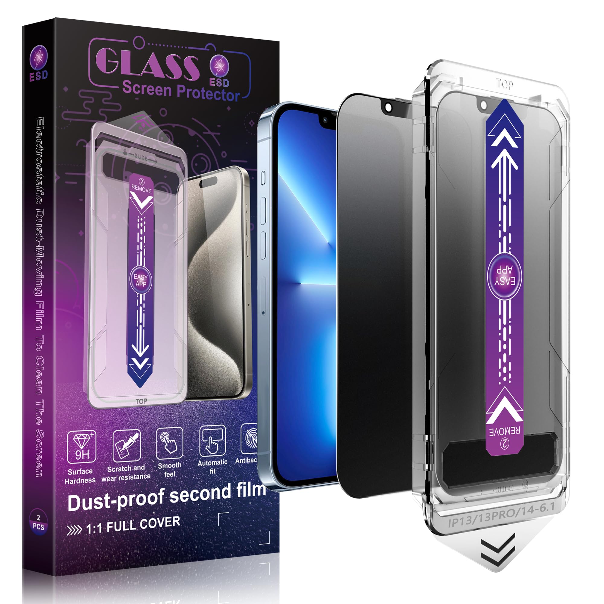 SHANG PIN JIA 2 Pack Matte Privacy Screen Protector for iPhone 16e and iPhone 14 and iPhone 13 and iPhone 13 Pro 6.1-Inch Auto Dust Removal, No Bubbles,Anti-Spy Tempered Glass Film, Easy Installation