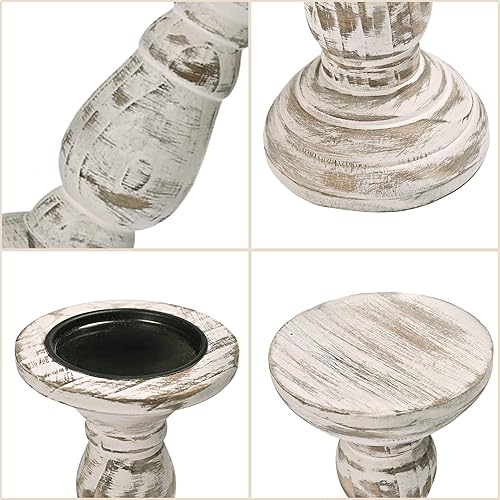 Miniatura 6 de Juego de 3 portavelas de pilar, decoración de casa de campo, portavelas altos para velas de pilar, candelabros de madera para centros de mesa,