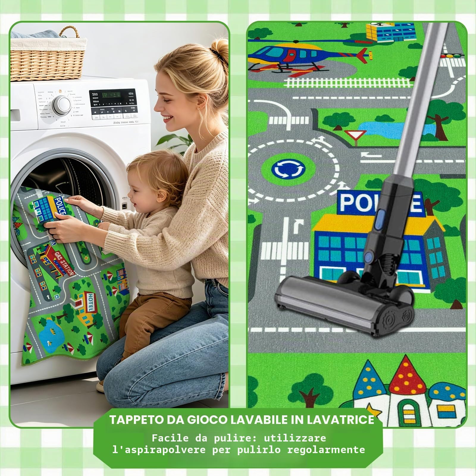 Capslpad Tappeto per aula 200 x 300 cm, tappeto per bambini, per scuola elementare, giocattolo per bambini, auto, tappetino per traffico stradale, per sala giochi, camera da letto