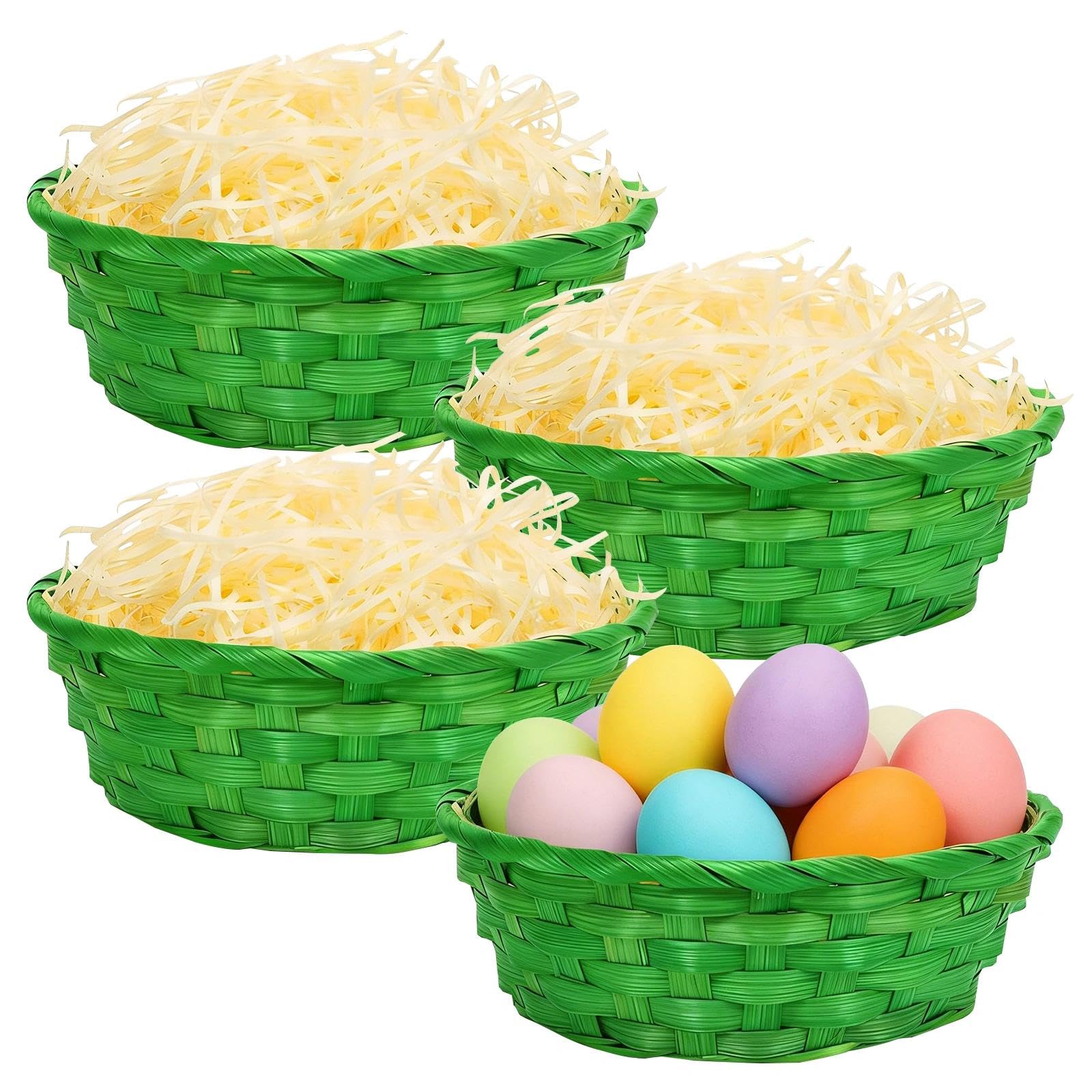 HGRGHH Osterkörbchen mit Deko Gras, 4 Stück Osterkorb Zum Befüllen-22,5 x 7,5 cm, Bastkörbe zum Befüllen, Weidenkörbe Ostern, Osterdeko für Kinder, Osternest für Eier, DIY & Geschenk