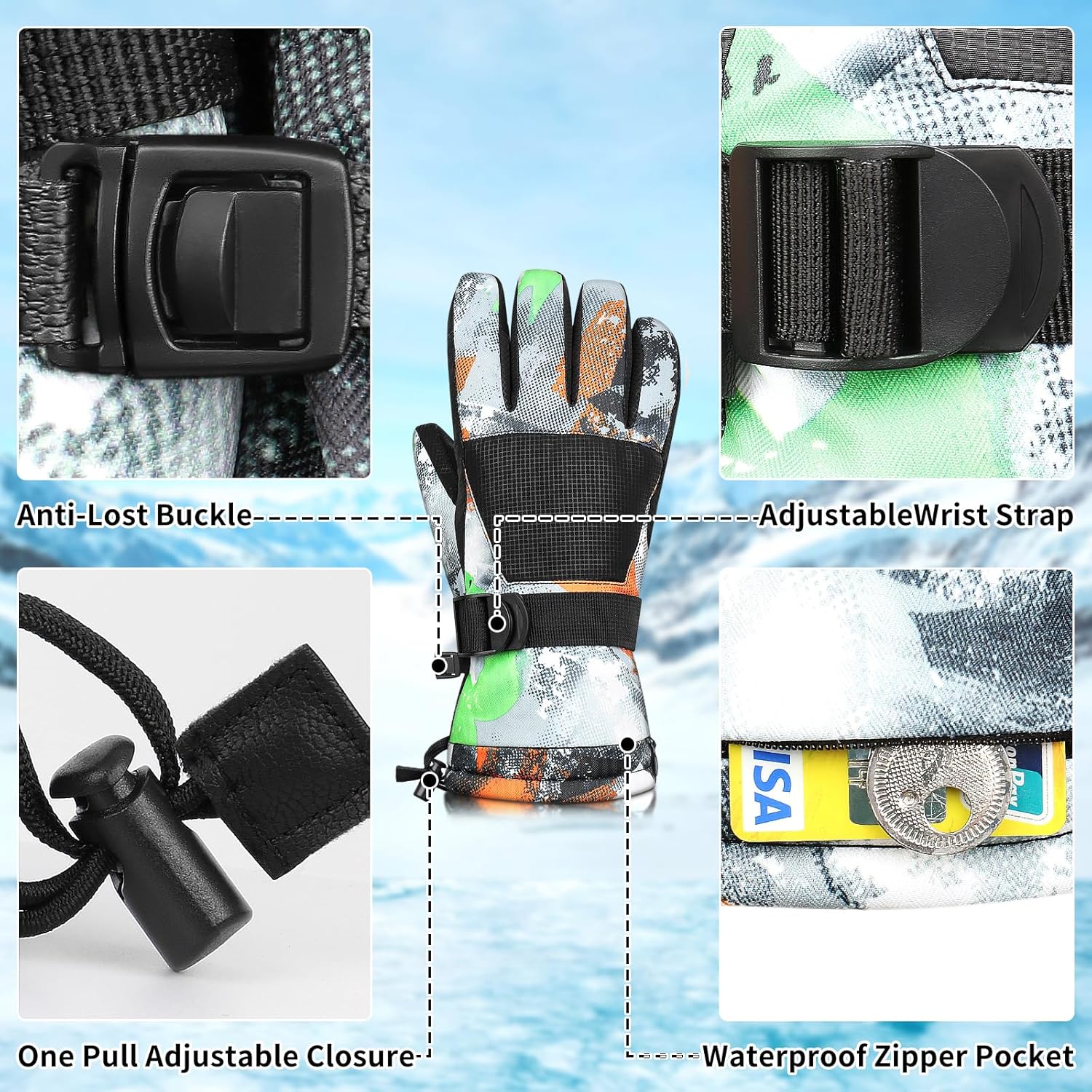 Ski Gloves, Waterproof and Breathable Snow Gloves for Cold Weather, Men & Women Boys and Girls - Image 4