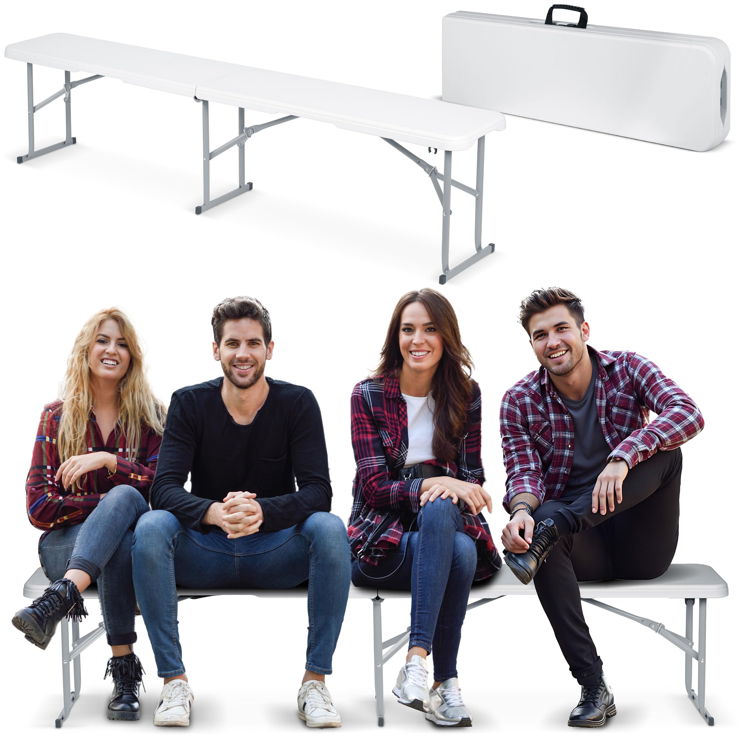 Gartenbank 180 cm Klappbar mit Tragegriff Sitzbank Outdoor Bierbank Partybank Weiß