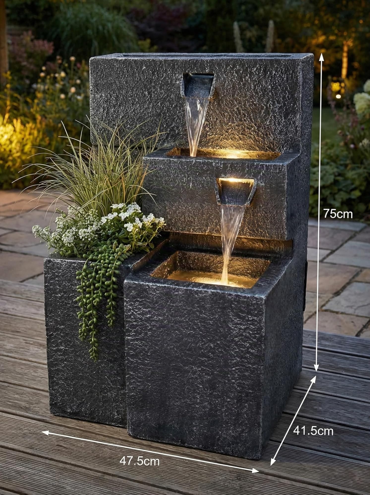 Fuente Grada para el jardín con iluminación LED con Espacio para Plantas Decoracion Jardin