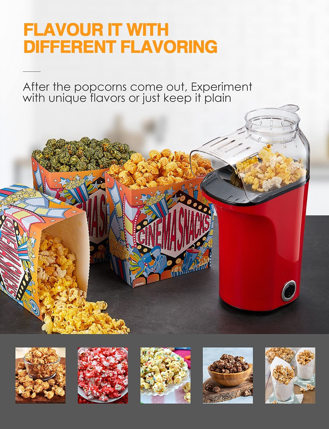 Macchina Per Popcorn Ad Aria Calda 1400W - 4L, Senza Grassi, 2 Minuti, Per Feste E Famiglia