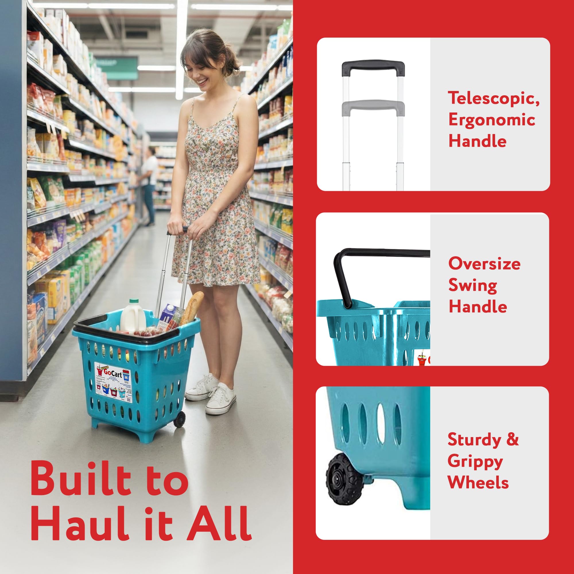 dbest products Gocart, Teal Grocery Shopping Basket Rolling Laundry Cart