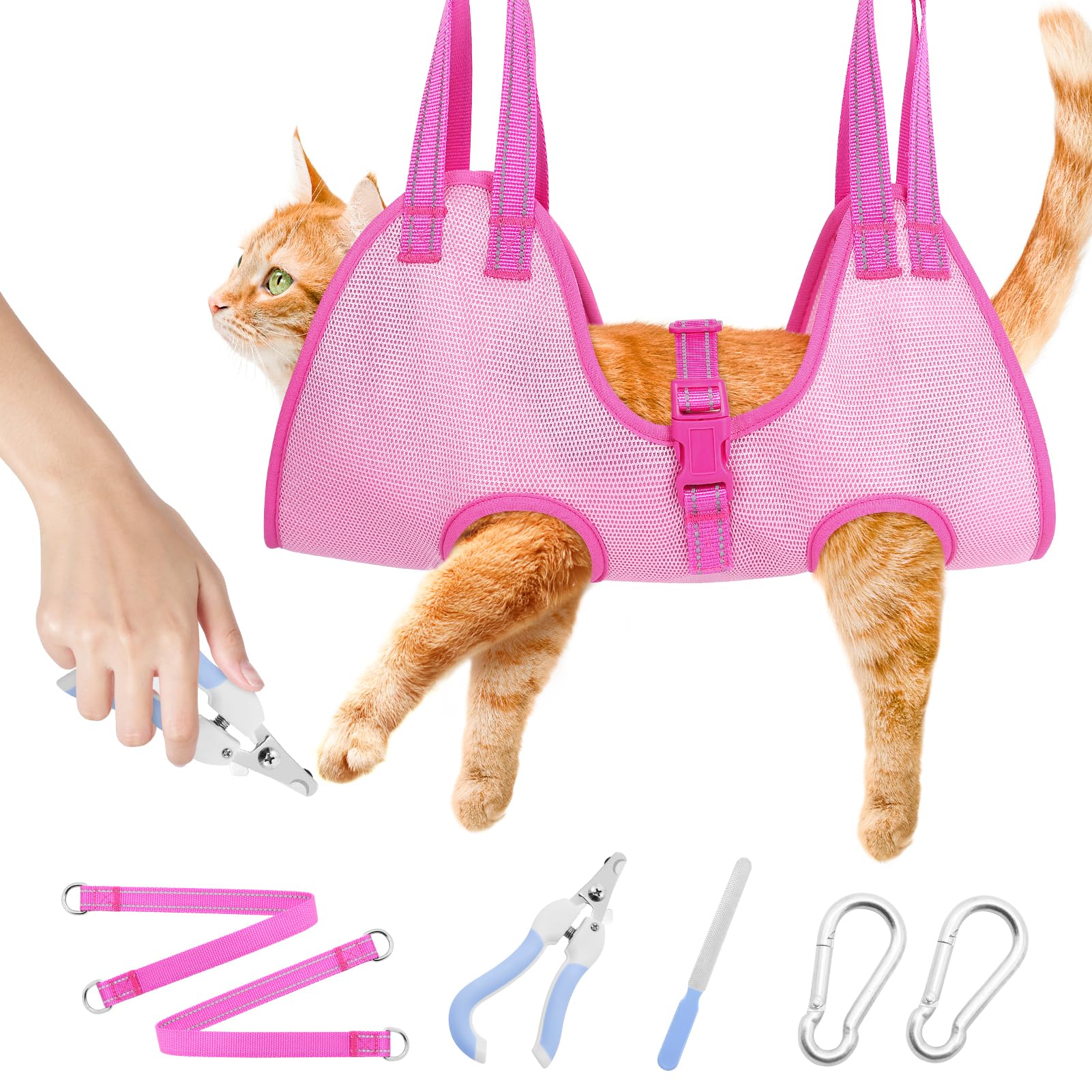 Weesiber Dog Grooming Hammock - Double-Layer Fabric Dog Grooming Sling, Pet Grooming Hammock, Dog Hanger for Nail Trimming with Nail Clippers/Nail Trimmers(Pink, X-Small)