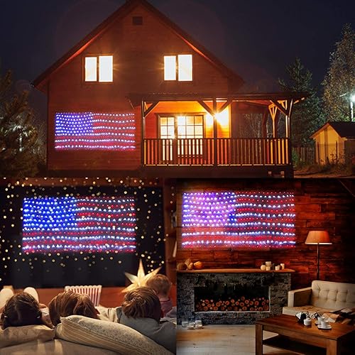 Miniatura 7 de Luz de la bandera estadounidense con 420 luces Led súper brillantes Kazoku impermeable para decoración al aire libre luces de jardín luces de